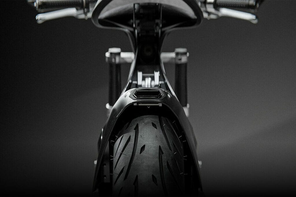 A close up view of a black bicycle with STILFOLD Technology.