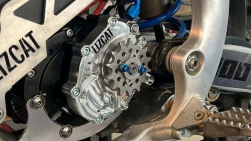 A close up of a motorcycle chain.