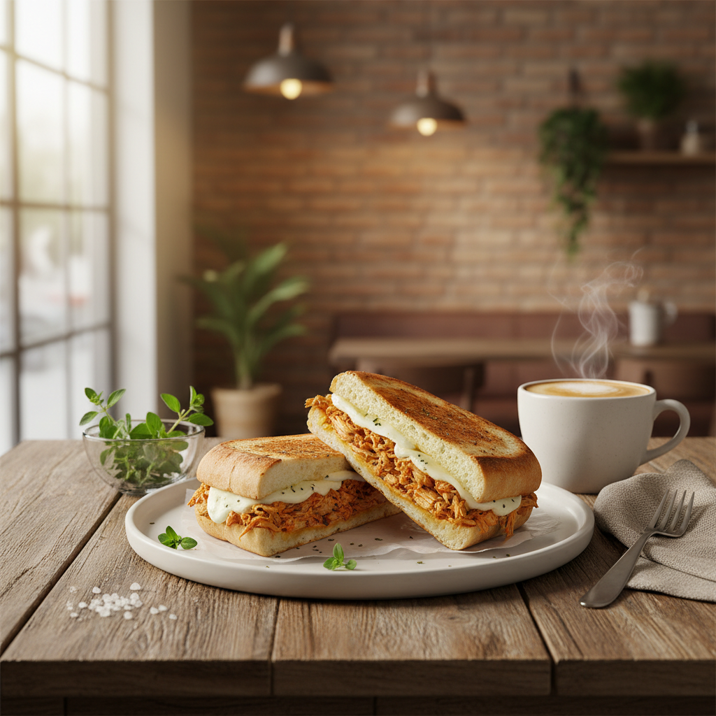 Ciabata com Frango Desfiado, Mussarela e Orégano