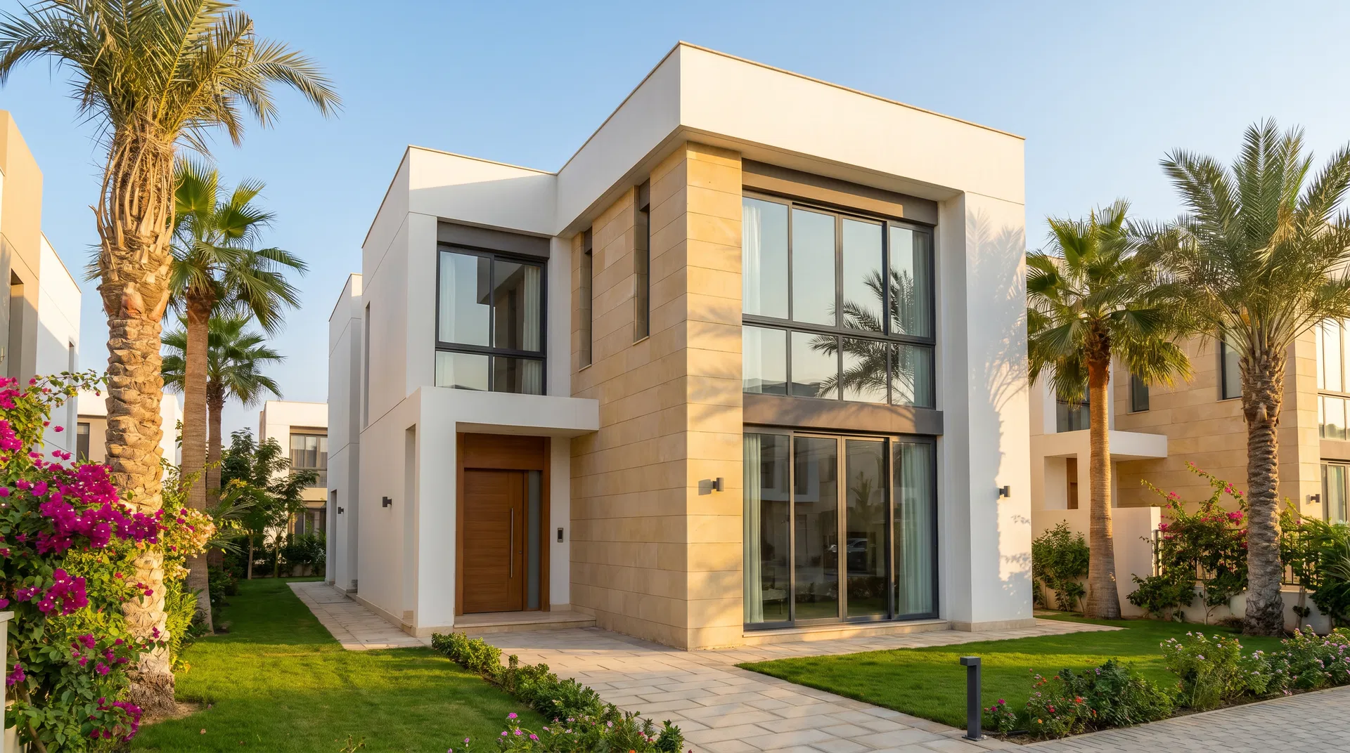 Hyde Park New Cairo townhouse — modern facade with private garden