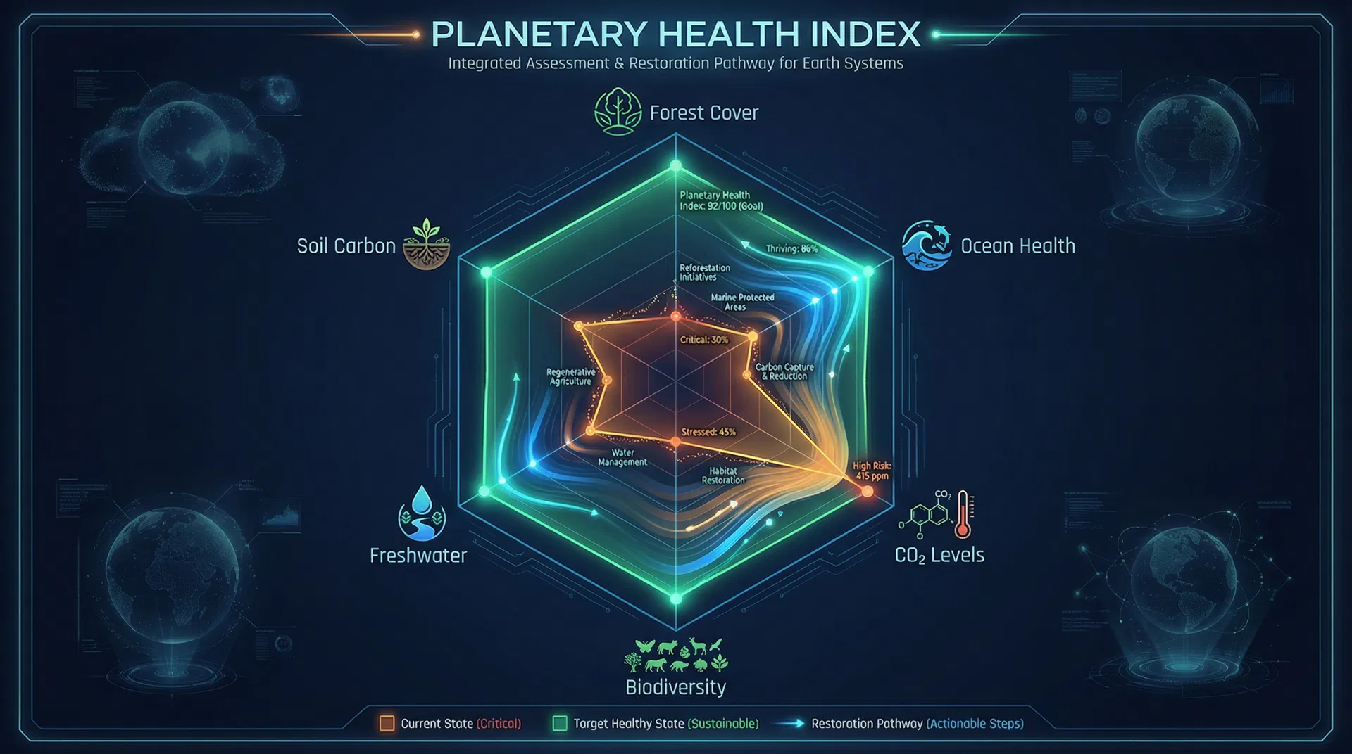 Planetary Health Index — six ecological indicators