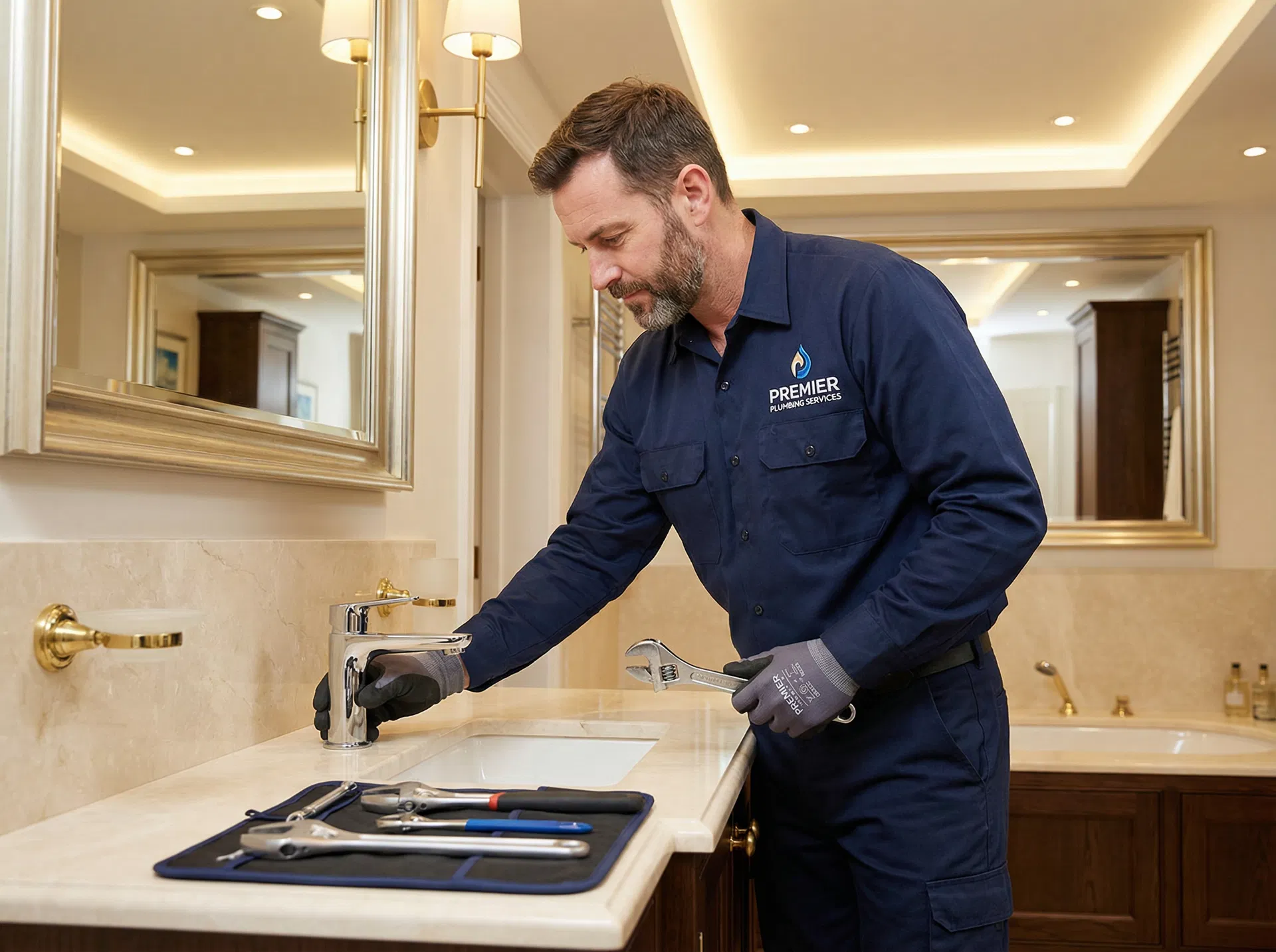 Professional plumber at work