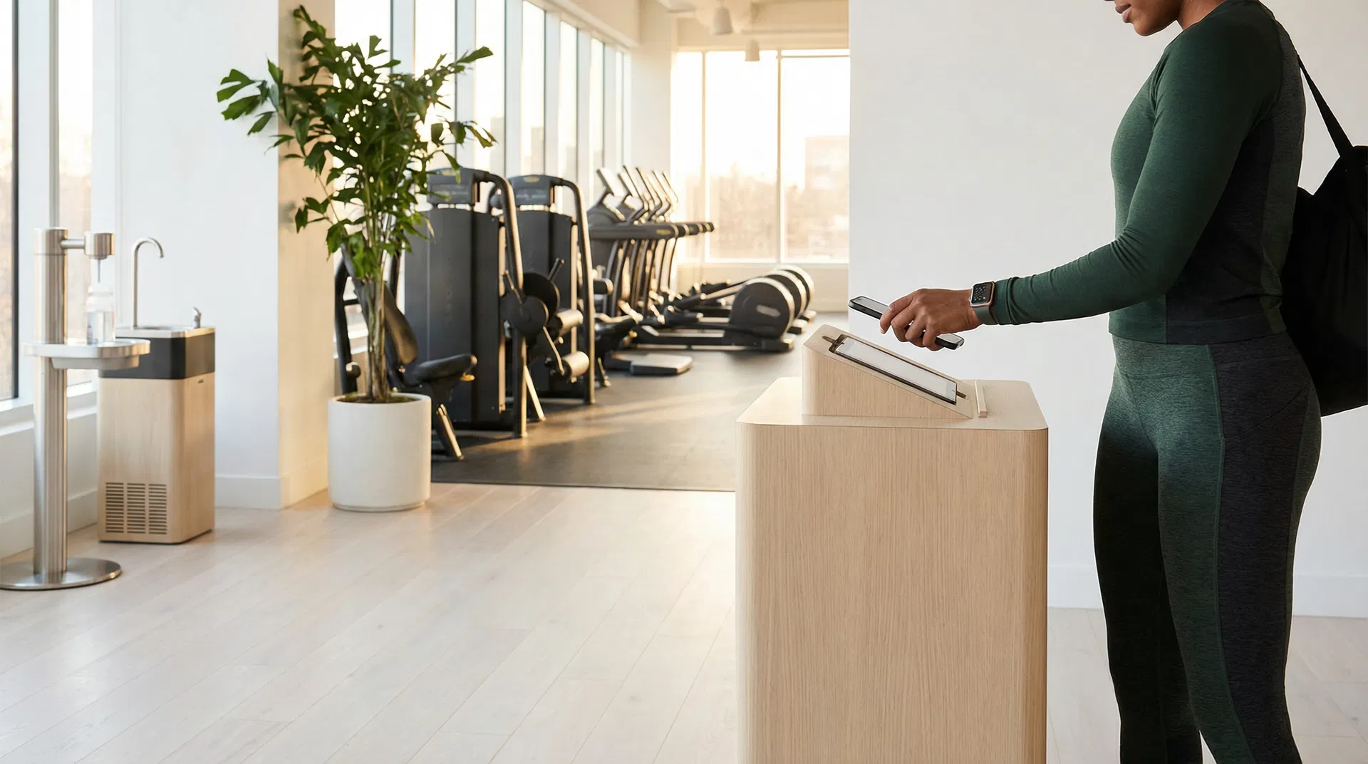 Check-in na academia com smartphone