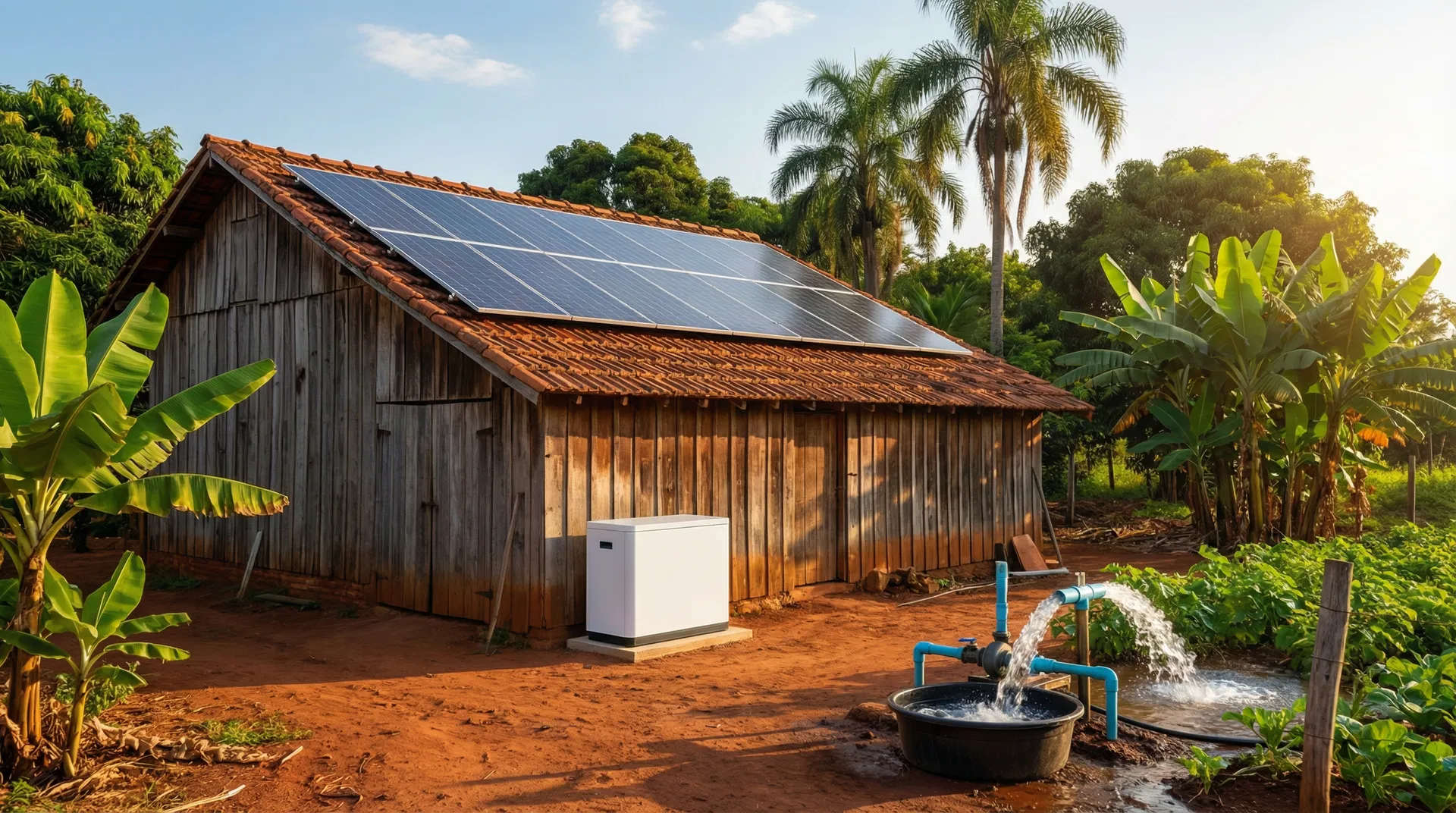 Sistema solar + BESS off-grid em propriedade rural brasileira