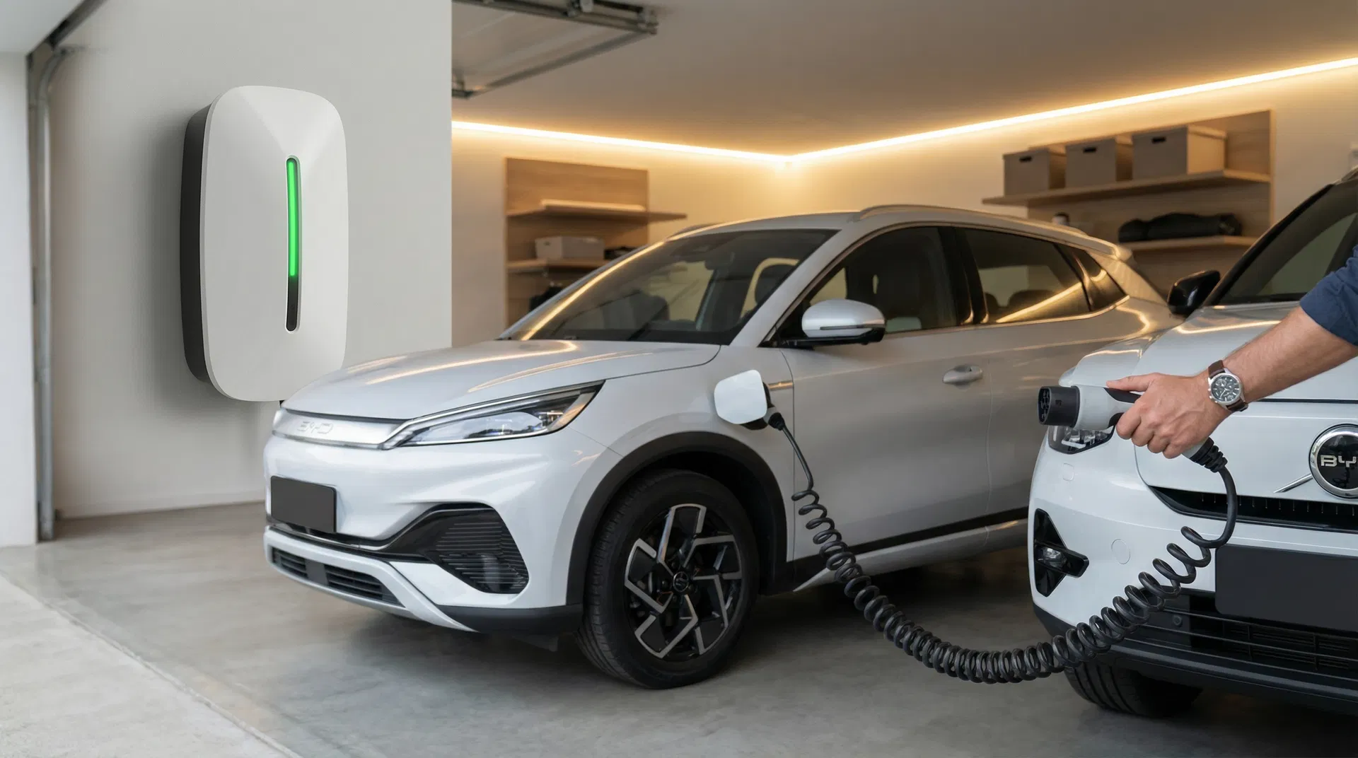 Wallbox residencial Azzon eMobility carregando veículo elétrico em garagem moderna