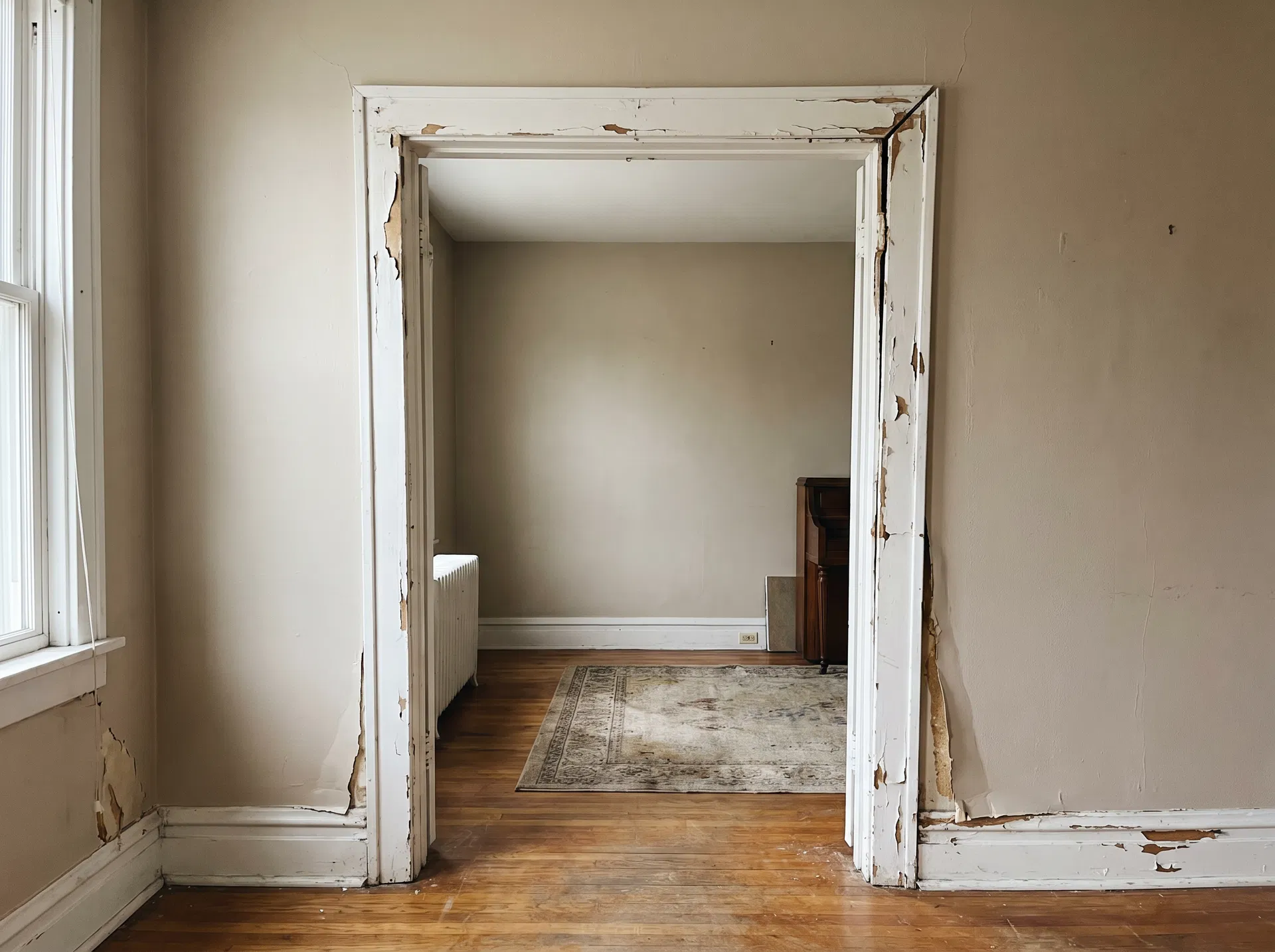 Damaged door casing trim with peeling paint – Belleville IL