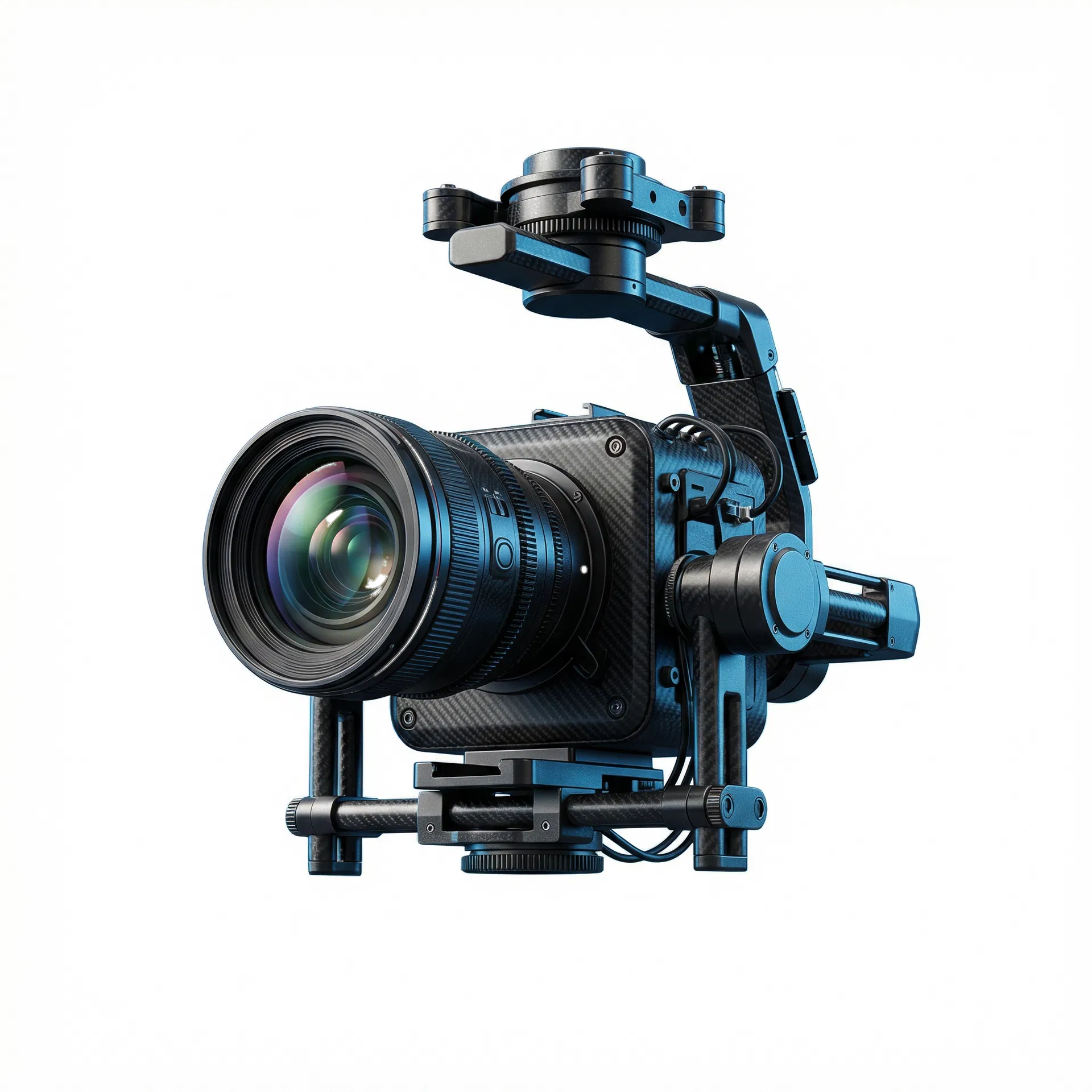 Professional cinema camera on helicopter gimbal