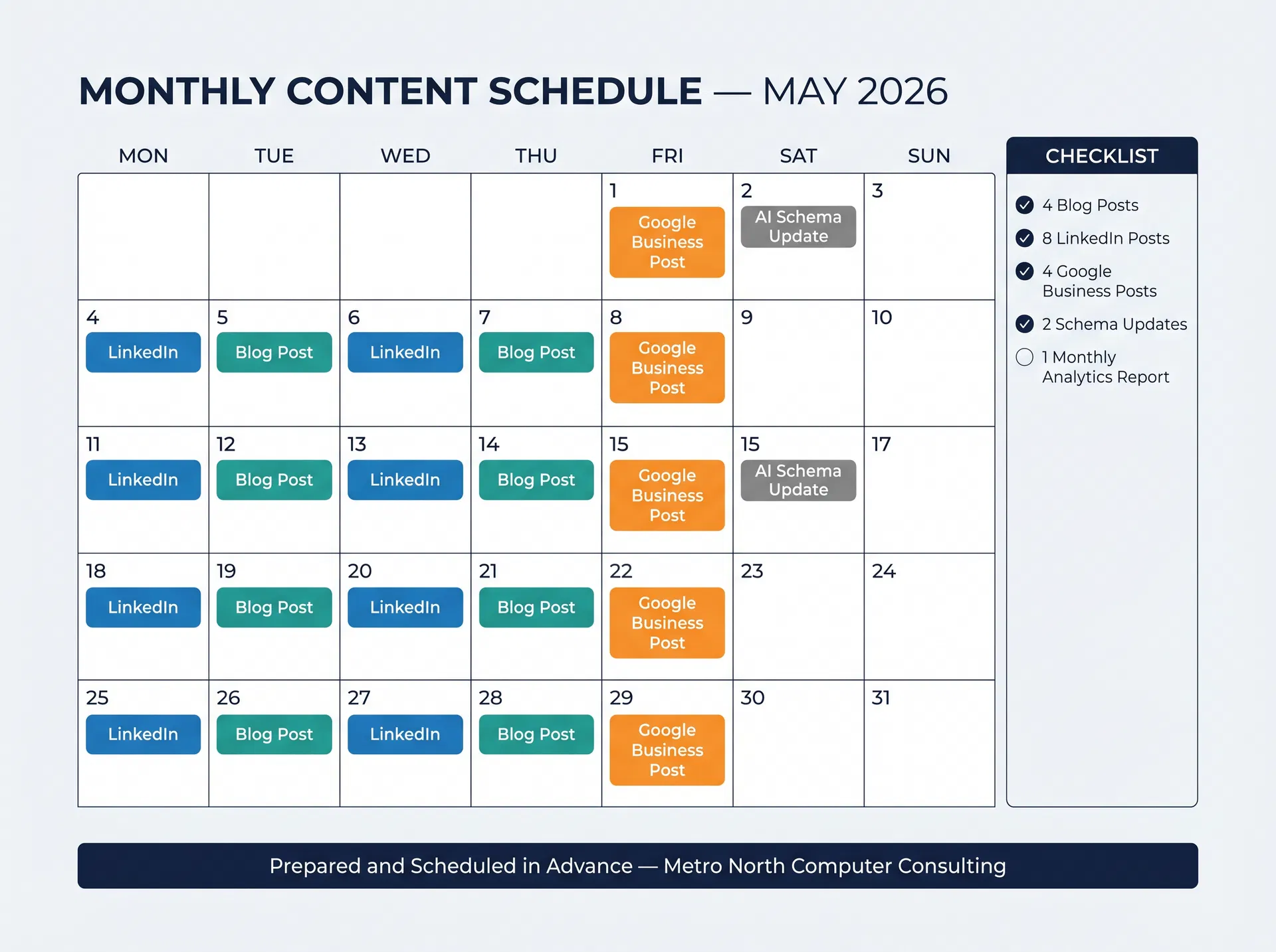 Pre-Scheduled Monthly Content Calendar