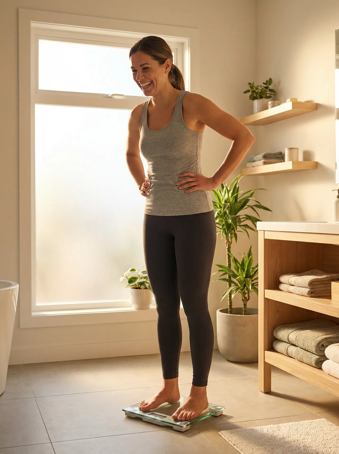 Woman celebrating weight loss success