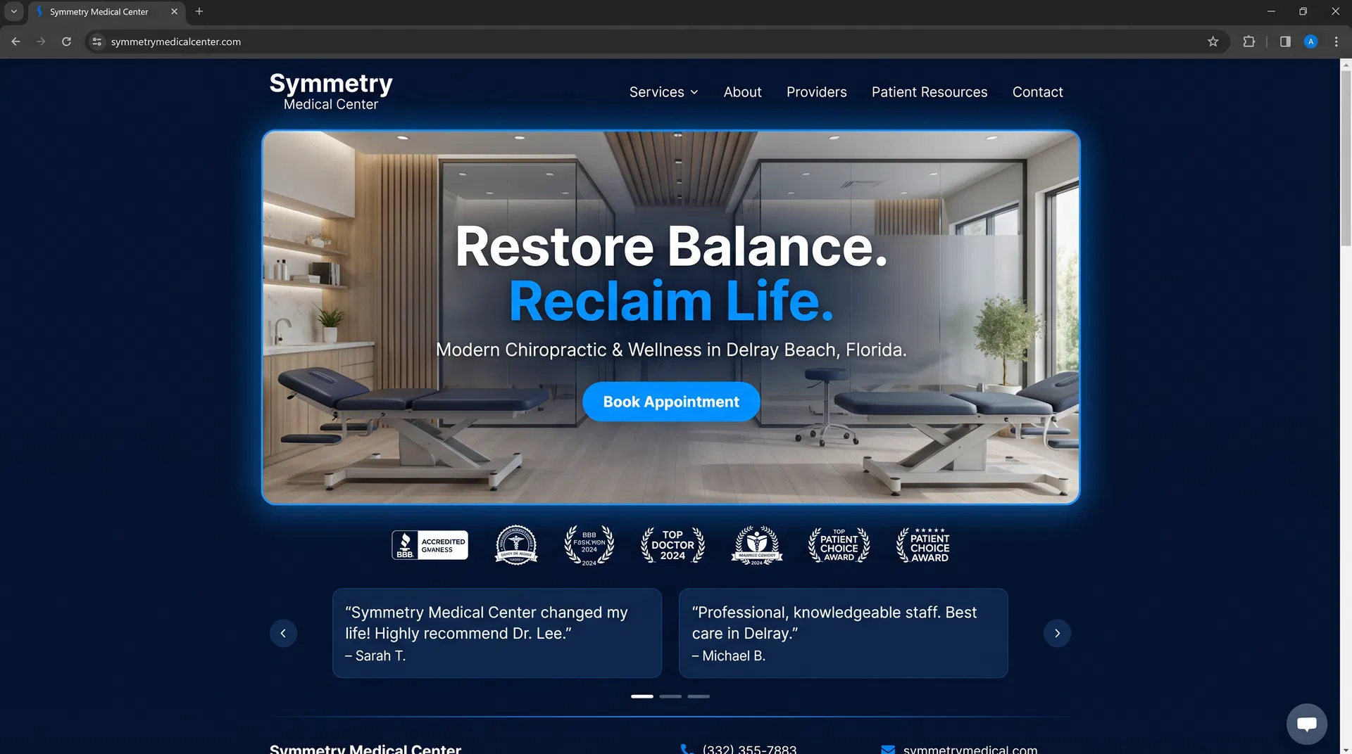 Symmetry Medical Center website screenshot