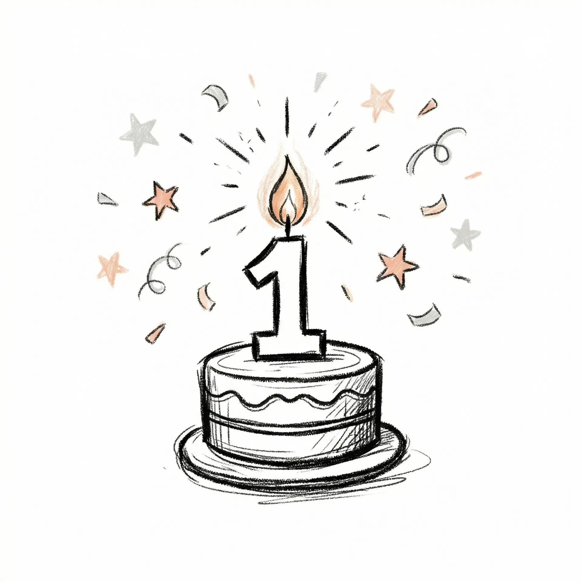 Hand-drawn birthday candle with number 1