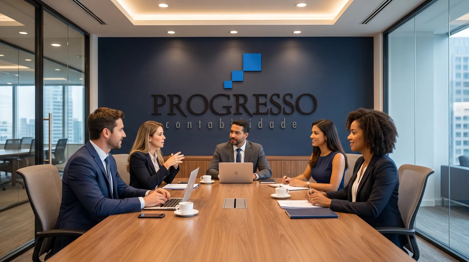 Equipe Progresso Contabilidade em reunião