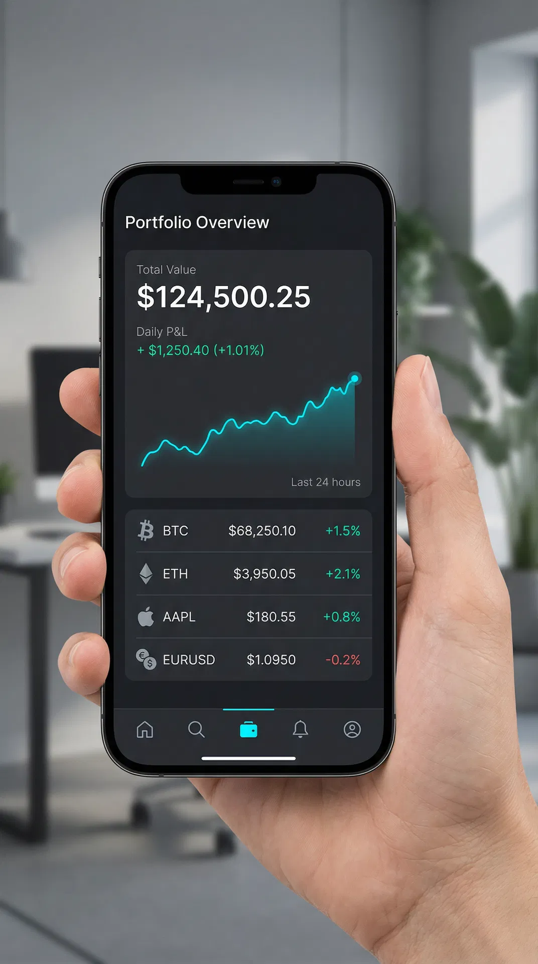 Mobile trading app mockup