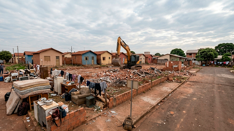 Demolição de casas no Jardim Canaã deixa famílias desabrigadas e gera críticas à Prefeitura de Uberlândia
