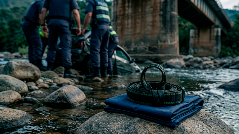 Motorista cai de ponte e é resgatado com técnica improvisada por policiais