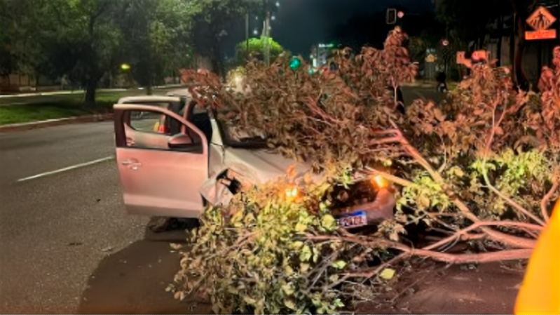 Motorista dorme ao volante e colide com árvore em Uberlândia