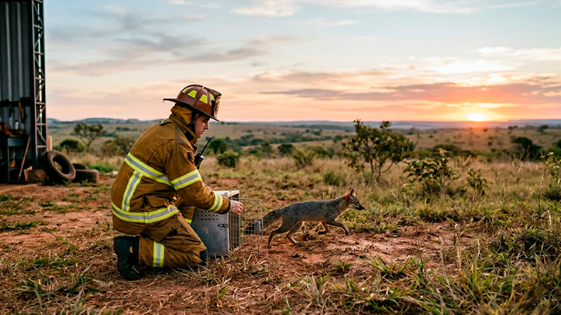 Raposa é resgatada em oficina no Triângulo Mineiro e volta à natureza