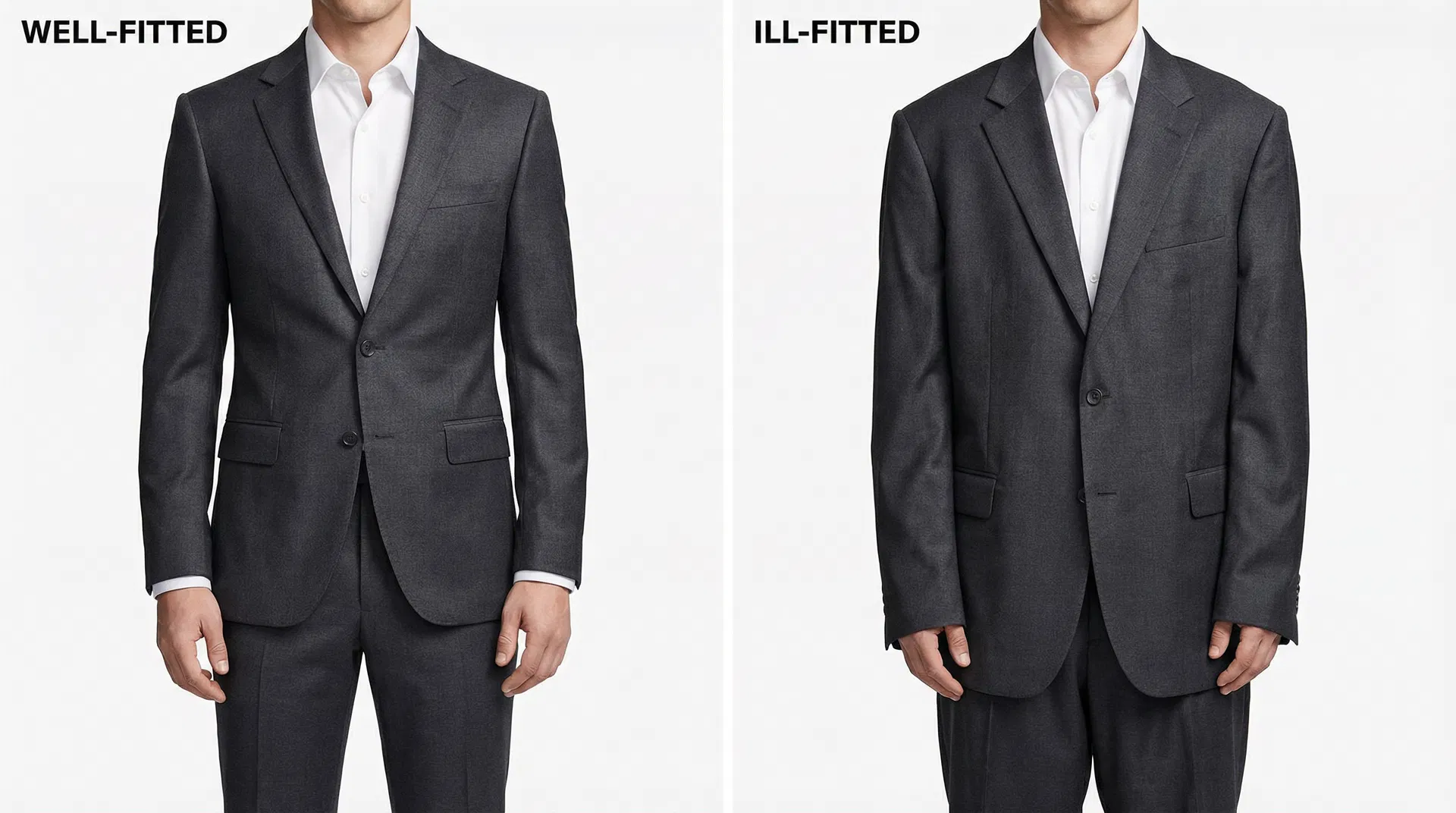 Comparação entre terno com bom e mau caimento