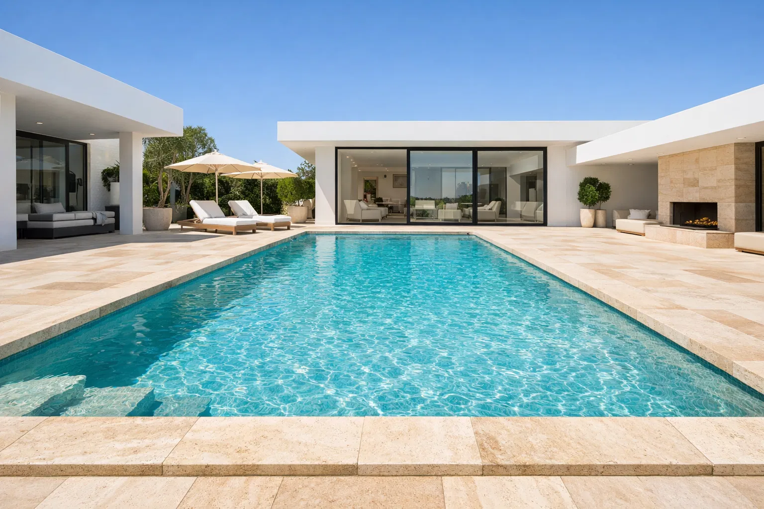 Piscina de luxo com revestimento em travertino