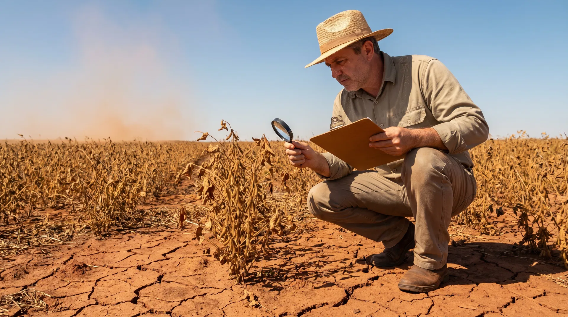 Agrônomo inspecionando lavoura