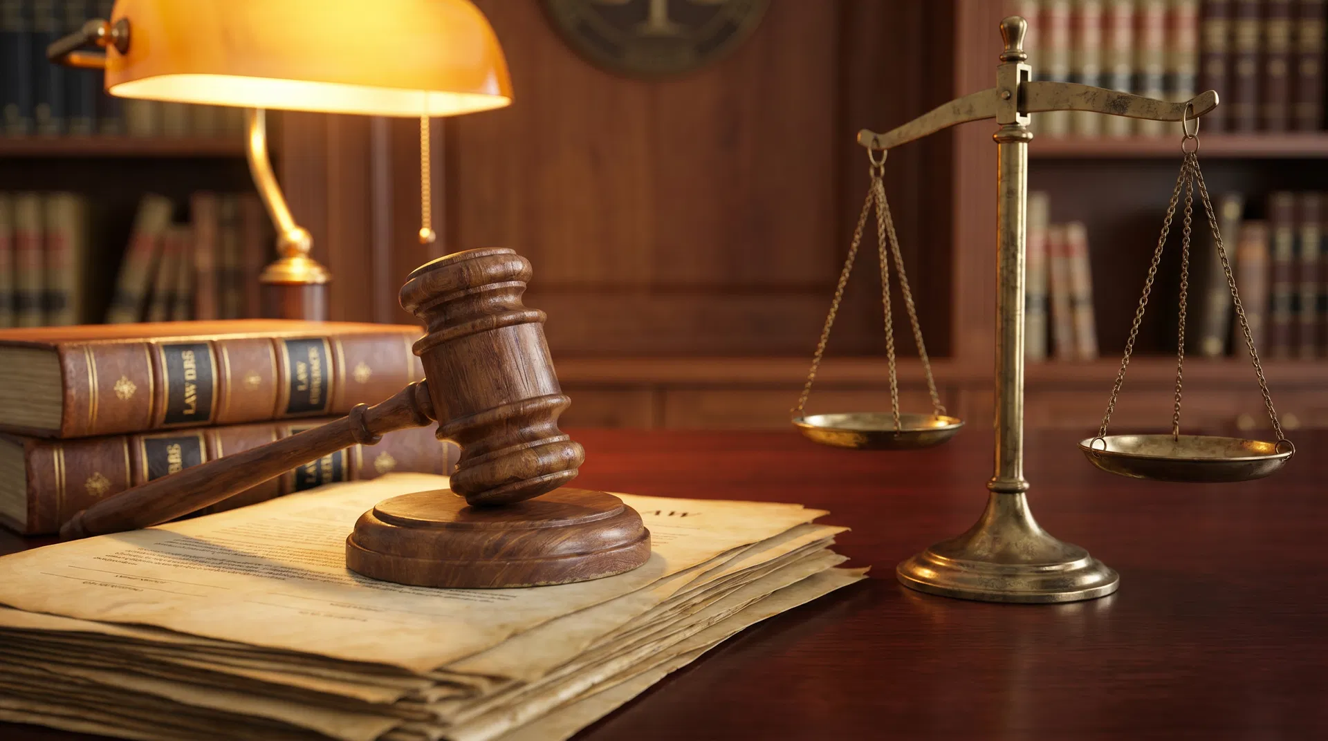 Martelo de juiz e balança da justiça