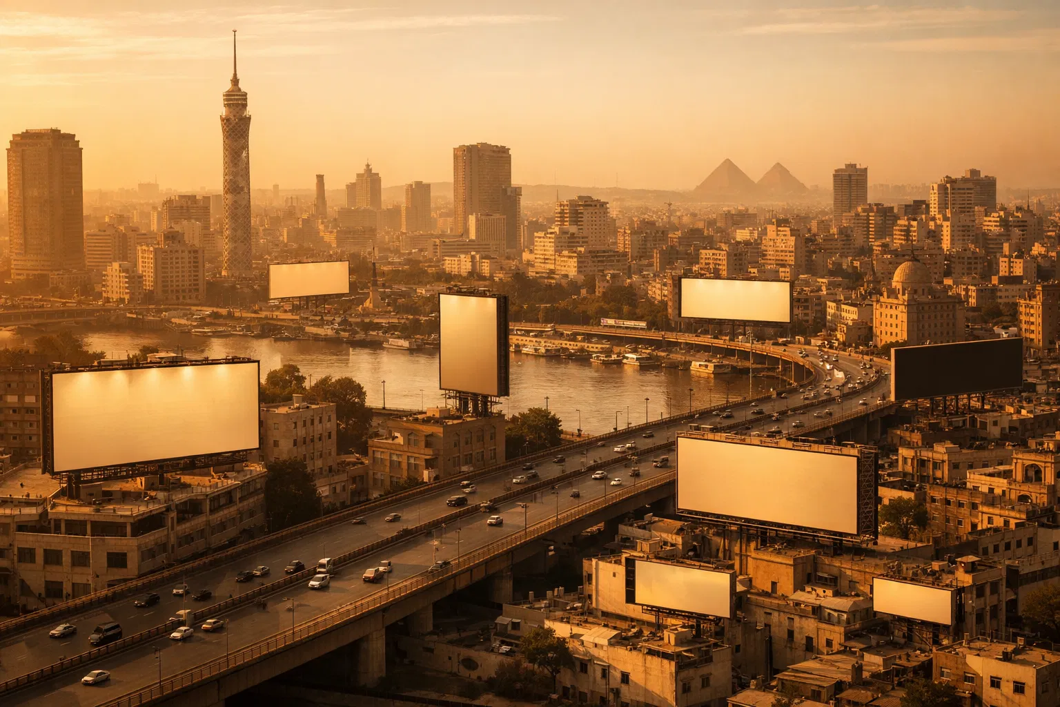 Egypt billboards at golden hour