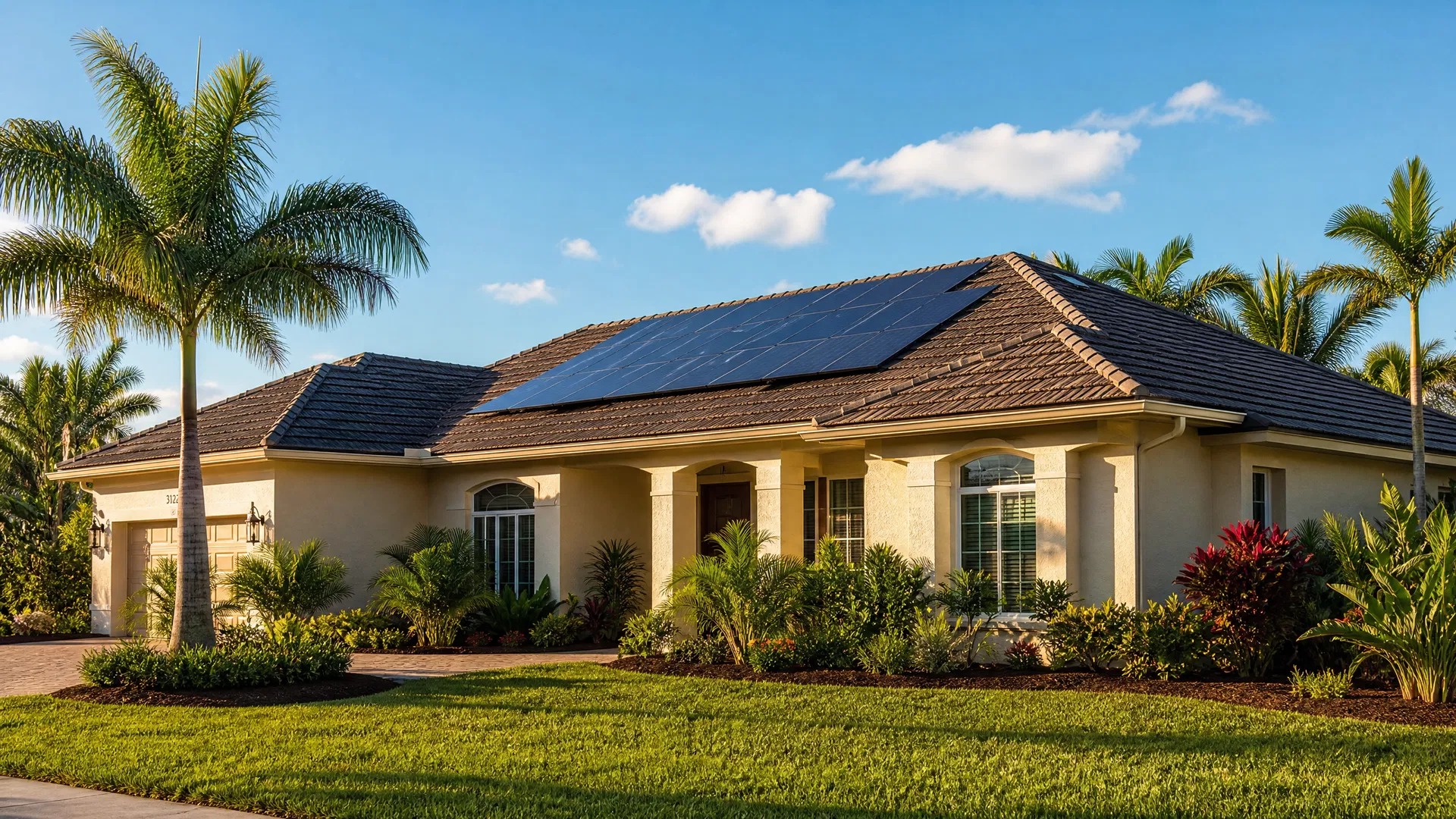 Solar panels installed on a composite shake roof on a Florida home — Enviroshake roofing compatible with solar energy systems