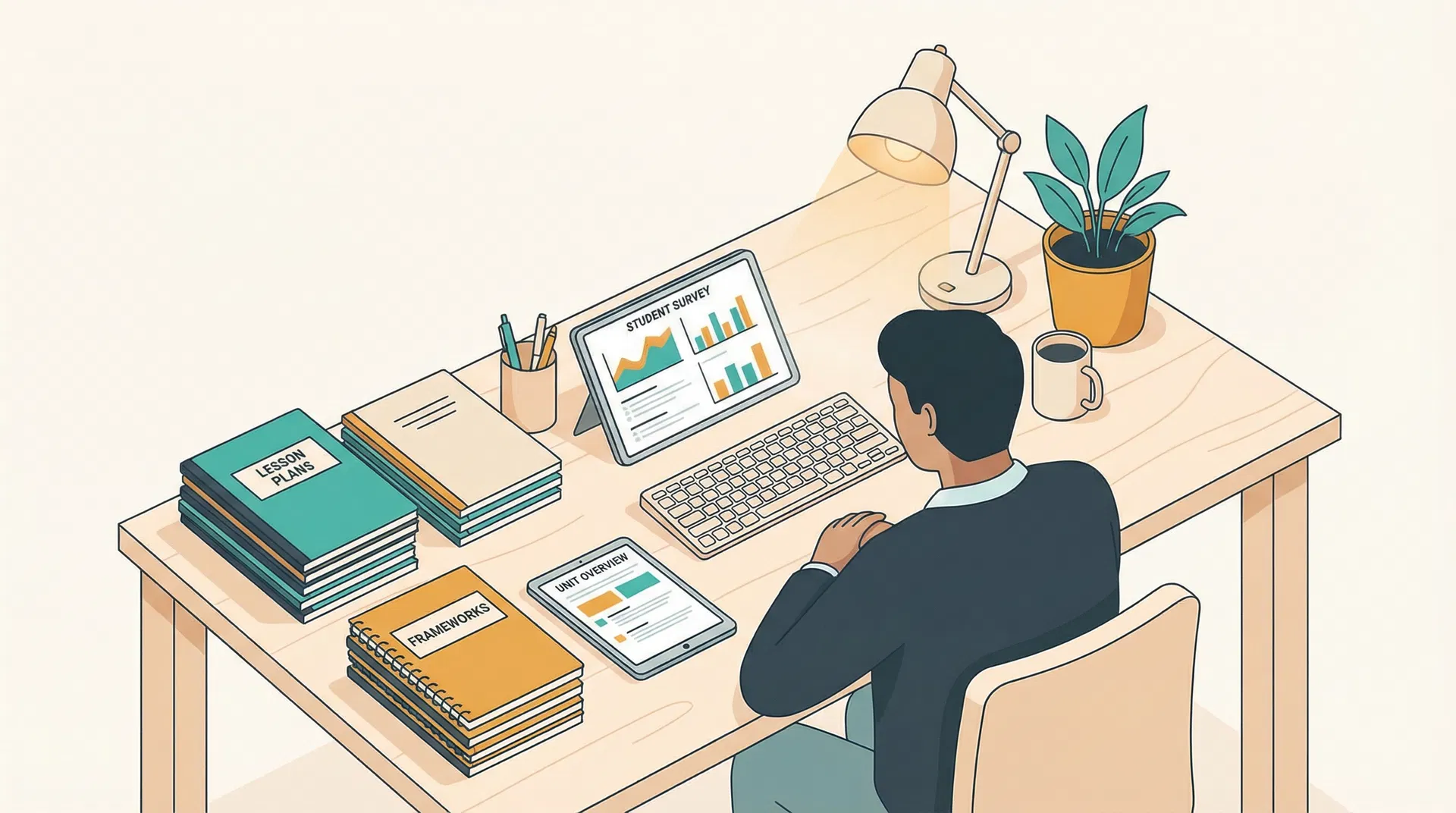 Teacher workspace with lesson planning materials