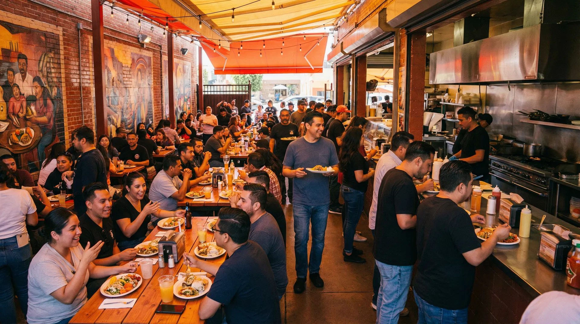 Busy Los Angeles restaurant during lunch rush