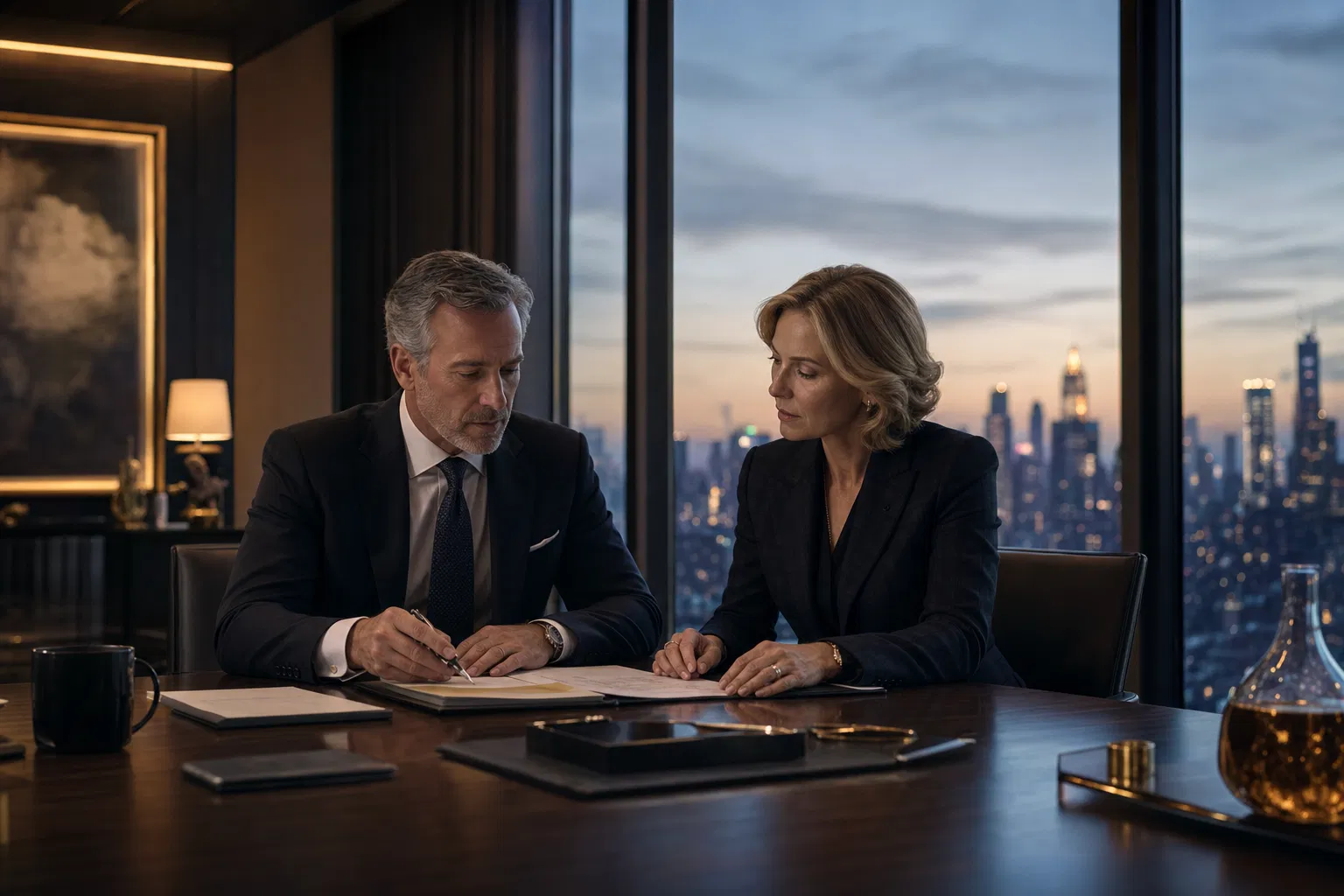 Family office professionals reviewing a deal