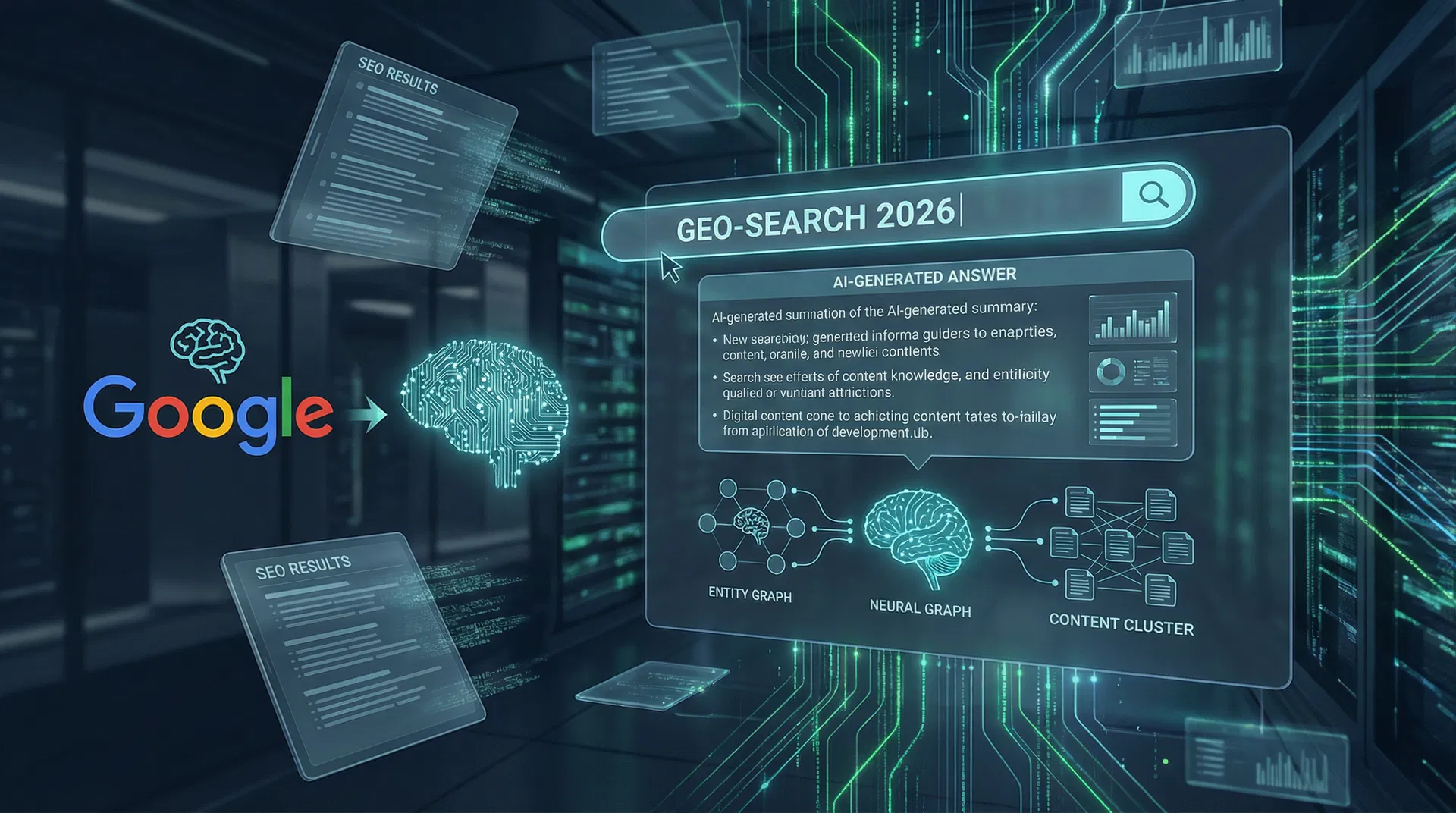 Imagem de destaque do artigo: SEO para IA em 2026: O Guia Definitivo de GEO para Dominar as Buscas Generativas — O SEO tradicional não é mais suficiente. Aprenda o que é GEO (Generative Engine 