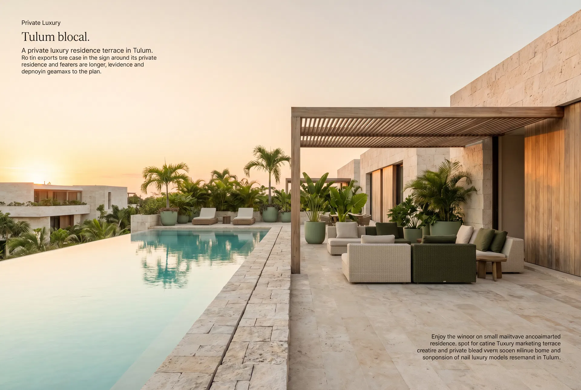 Terraza con alberca en residencia de lujo en Tulum