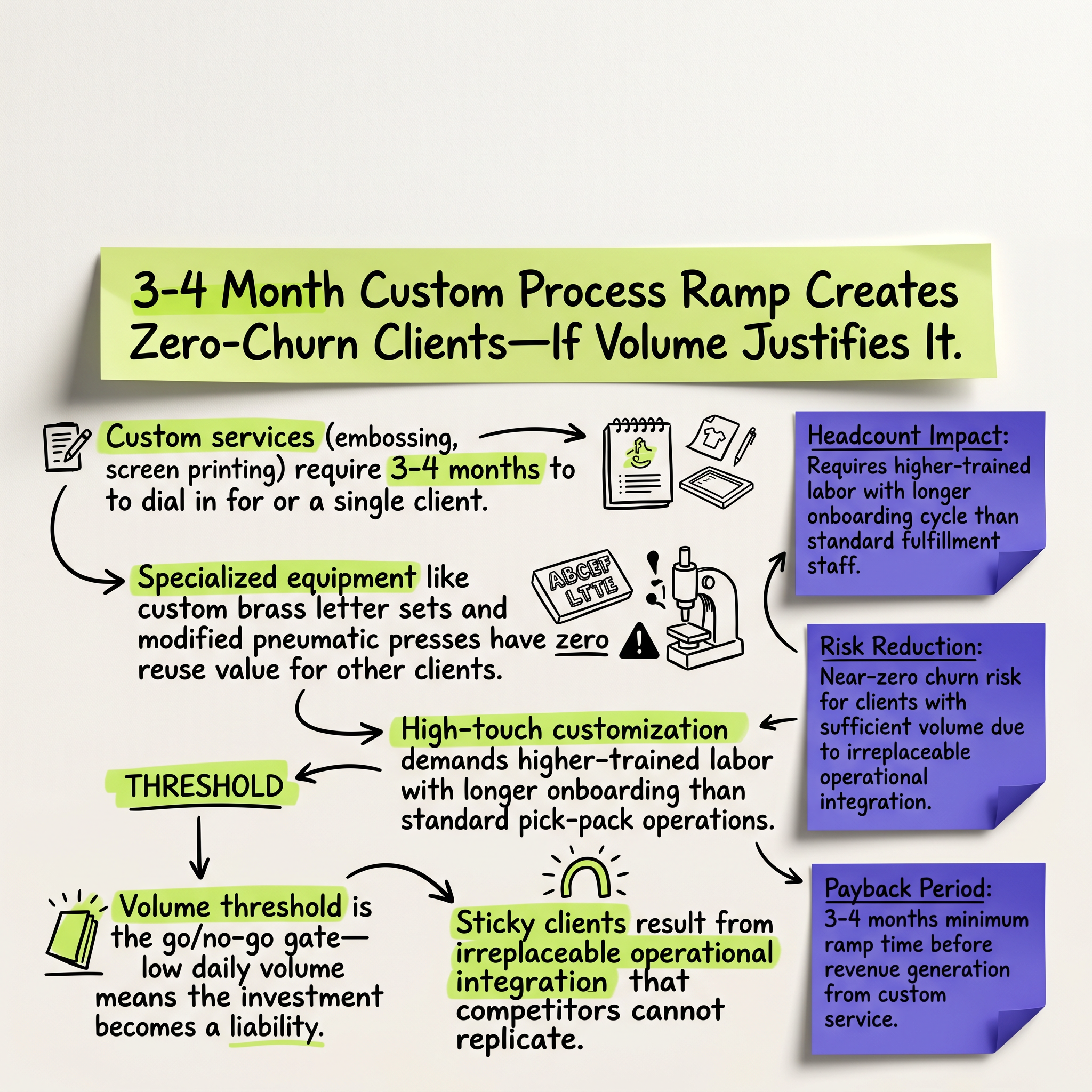 3-4 Month Custom Process Ramp Creates Zero-Churn Clients—If Volume Justifies It