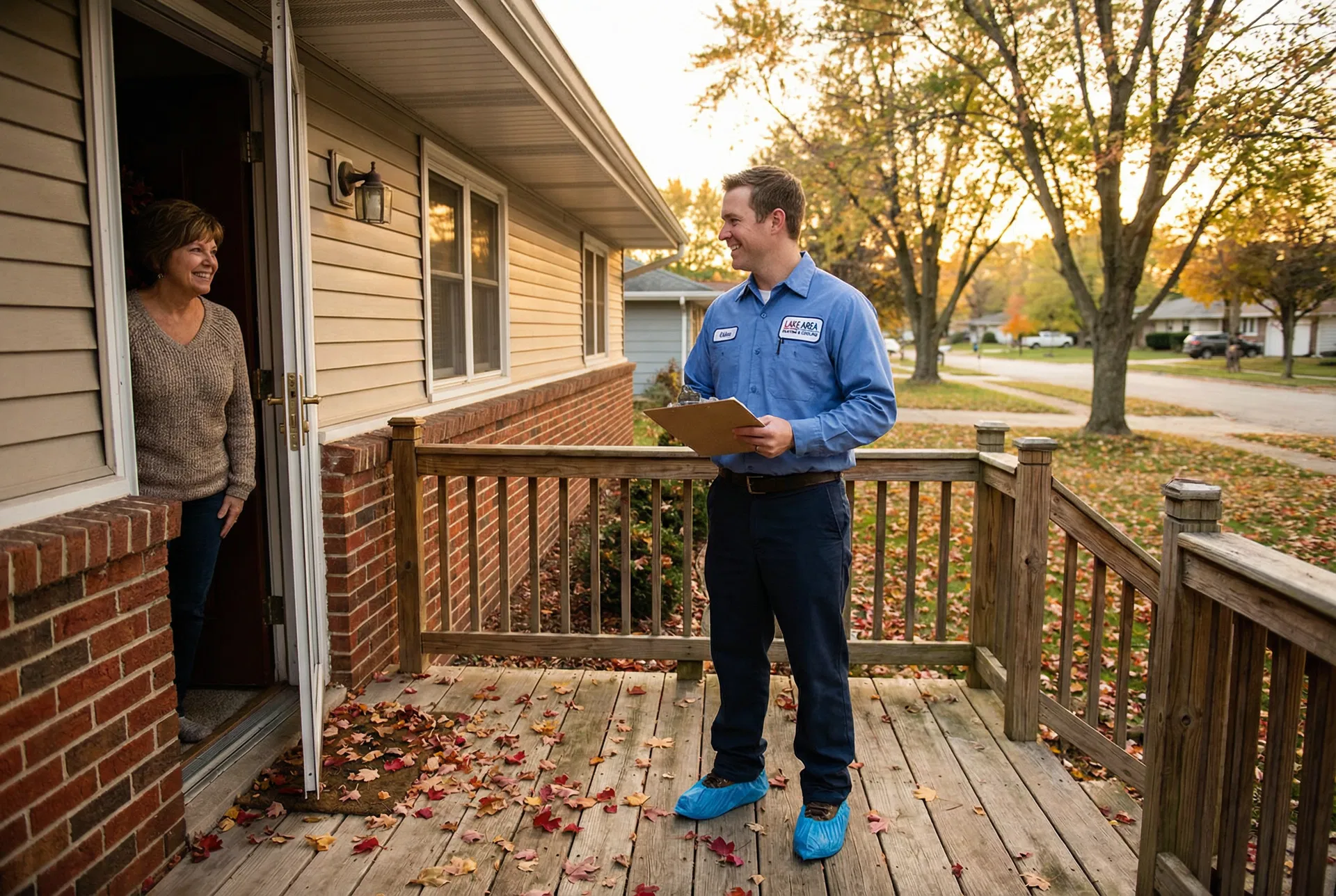 Ken from Burton Heating greeting a homeowner
