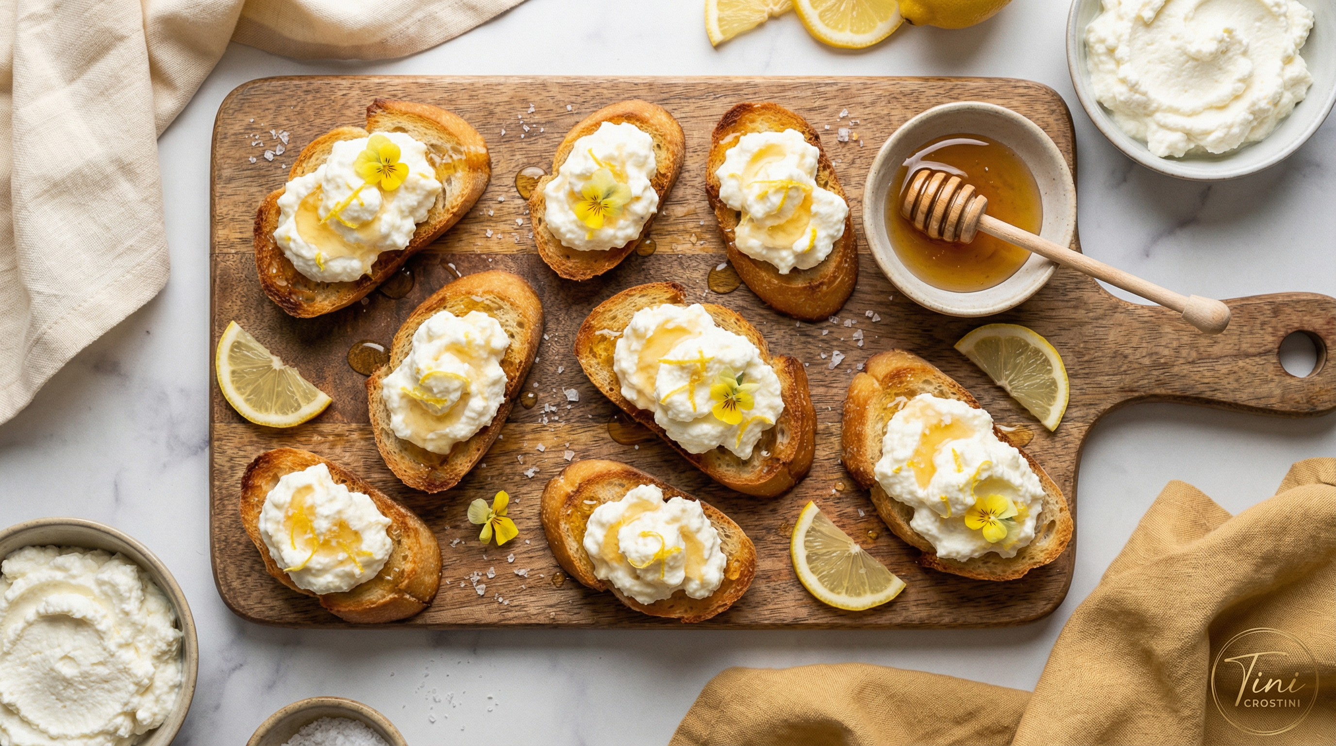 Lemon Ricotta Cloud Crostini with Honey Drizzle