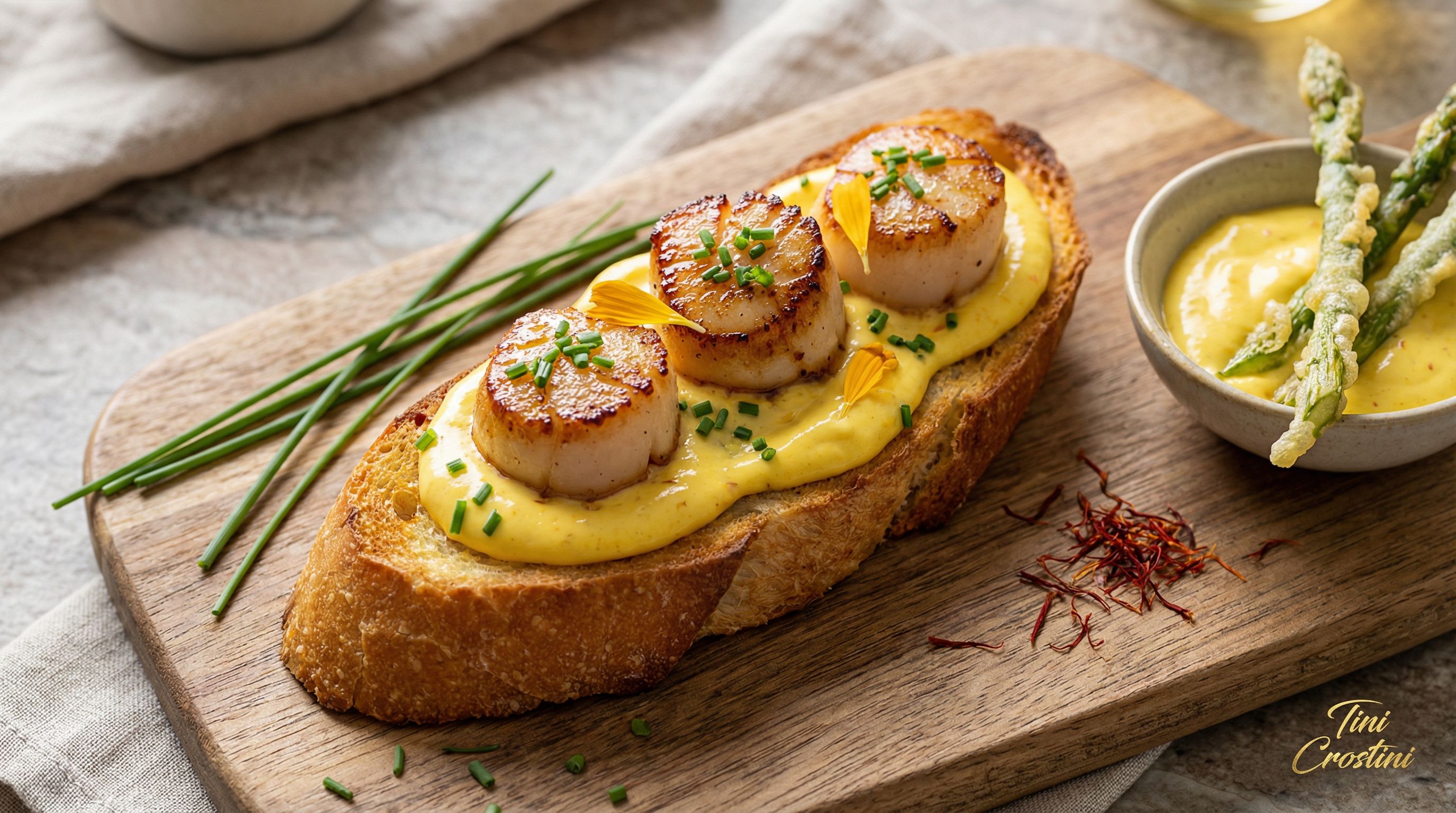 Saffron-Kissed Scallop Crostini