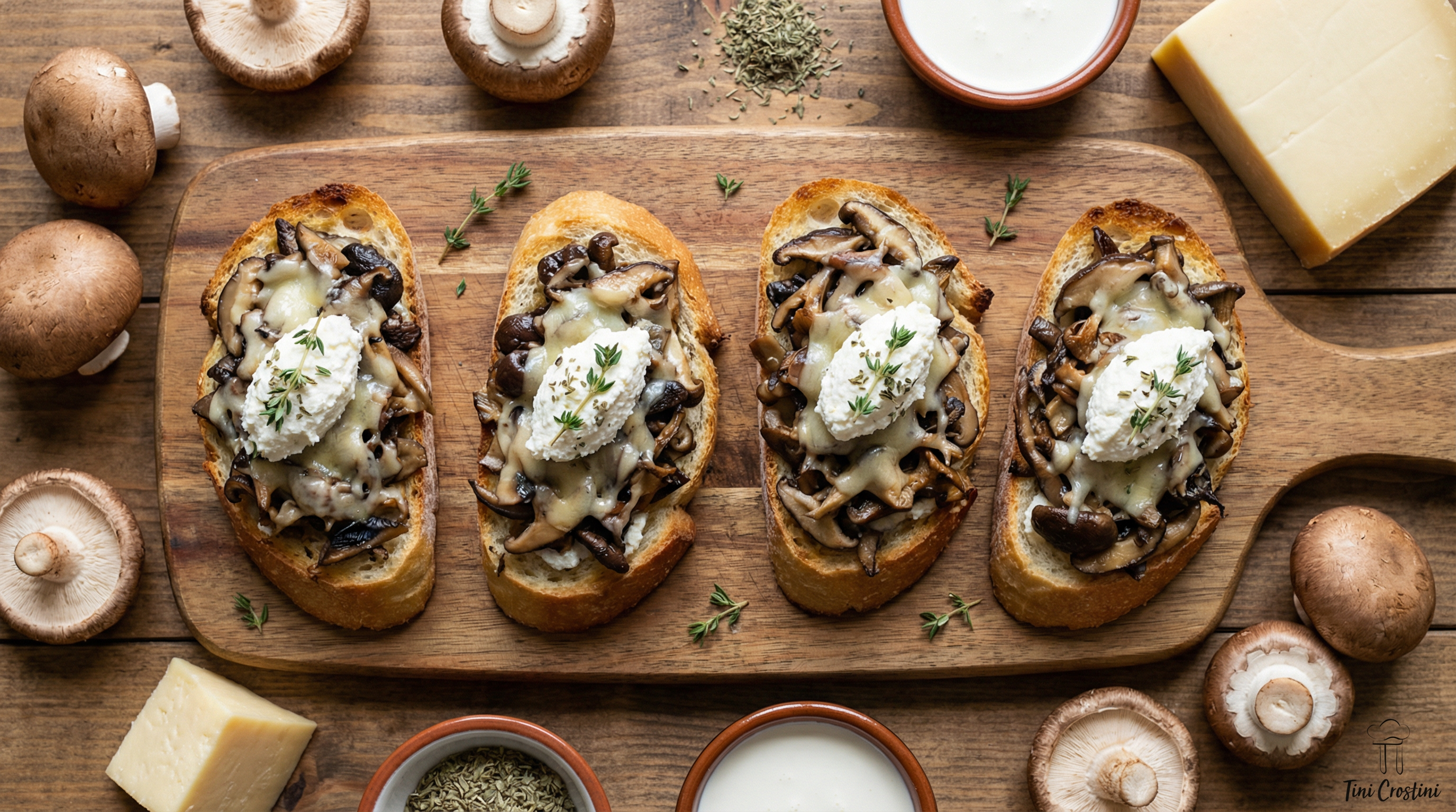Savory Stuffed Mushroom & Gruyère Crostini