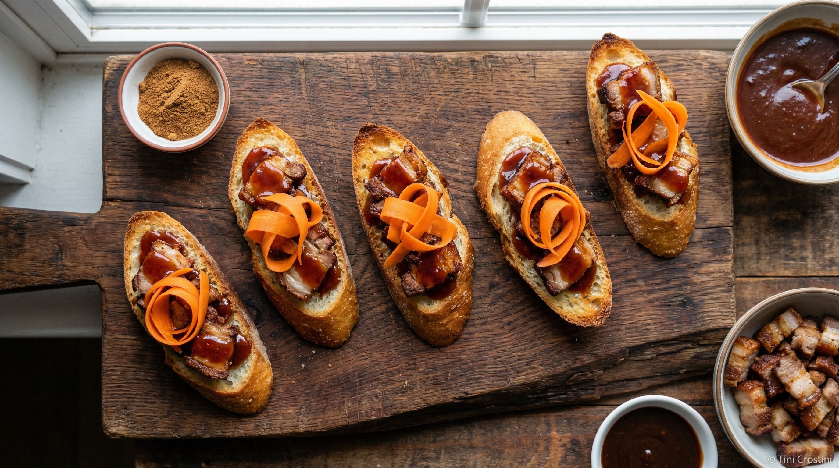 Five-Spice Pork Belly and Hoisin Crostini