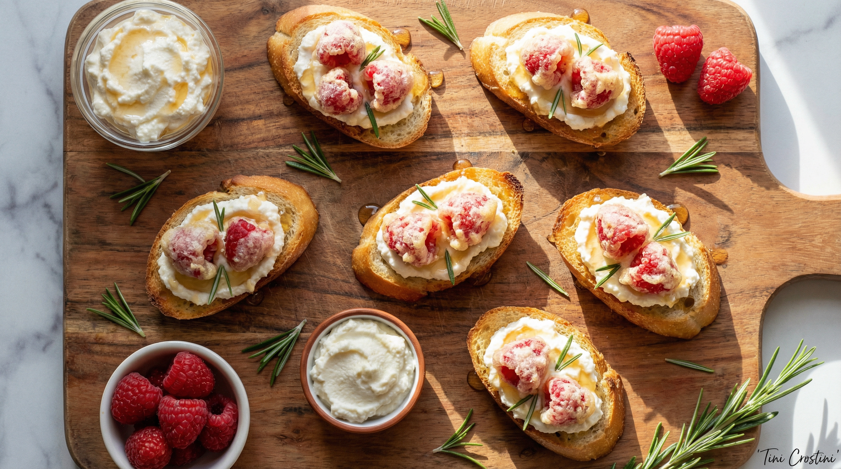 Rosemary Honey Ricotta and Raspberry Crostini