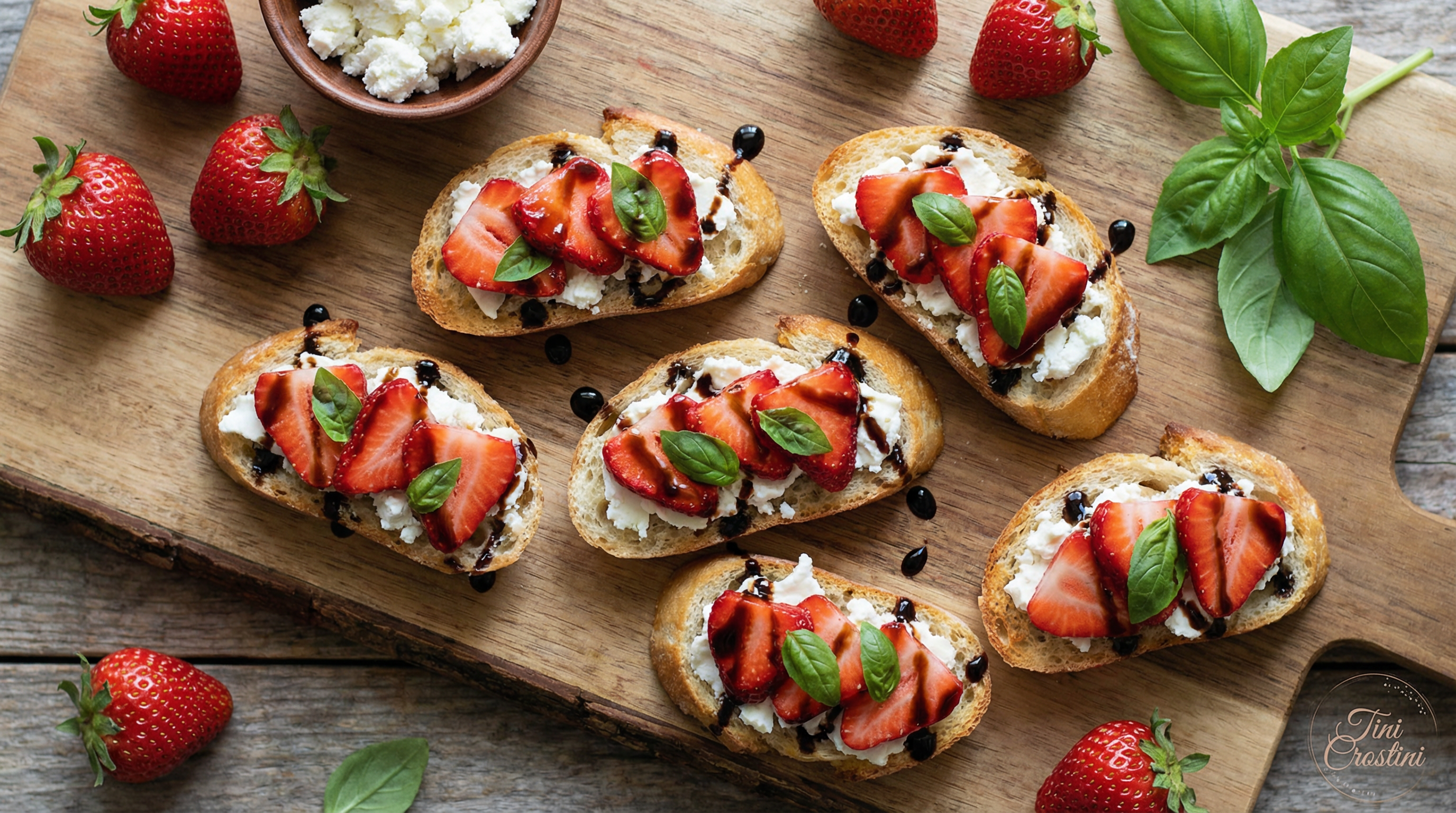 Strawberry Basil Balsamic Goat Cheese Crostini