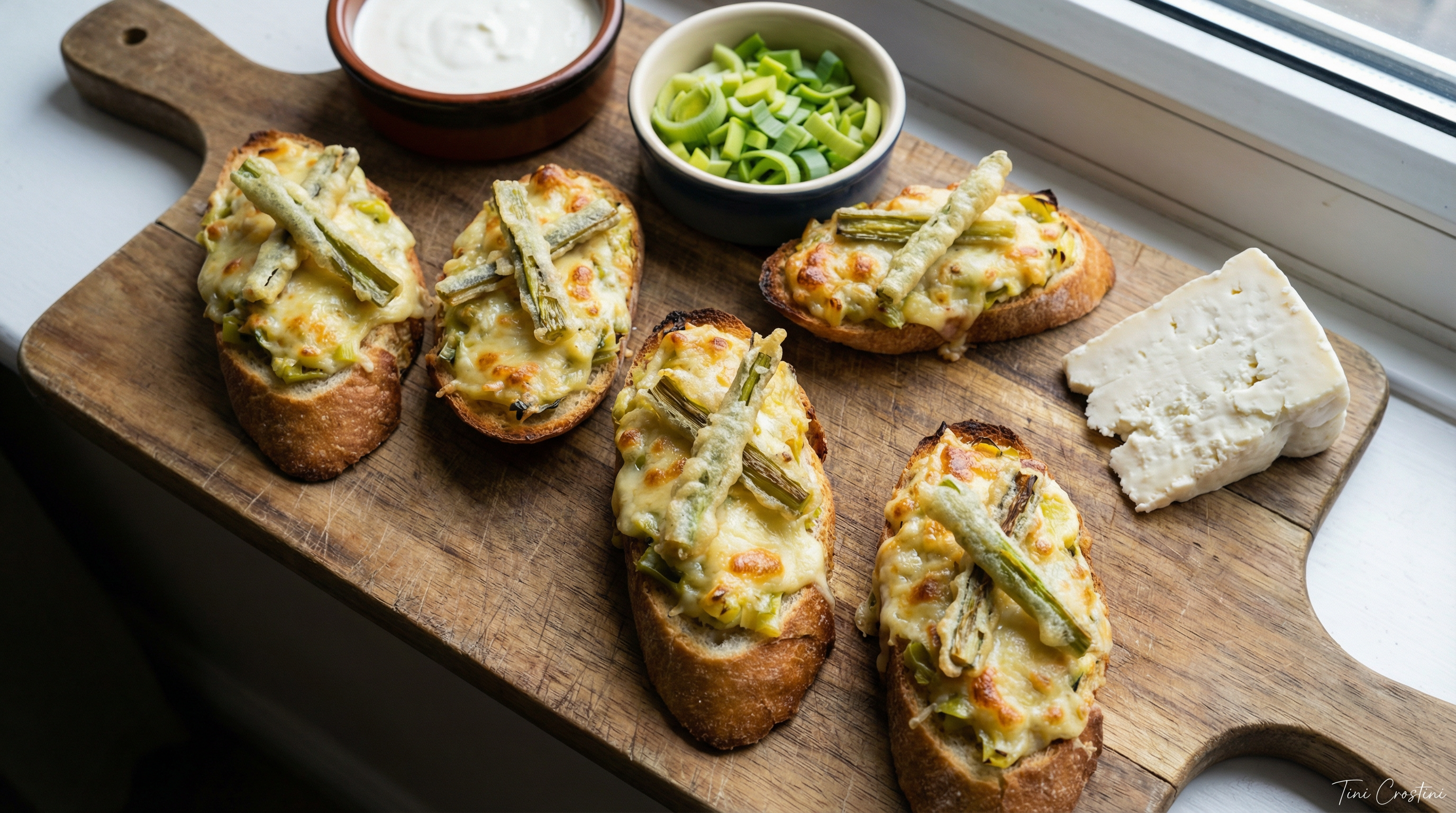 Leek and Caerphilly Tartlet Crostini
