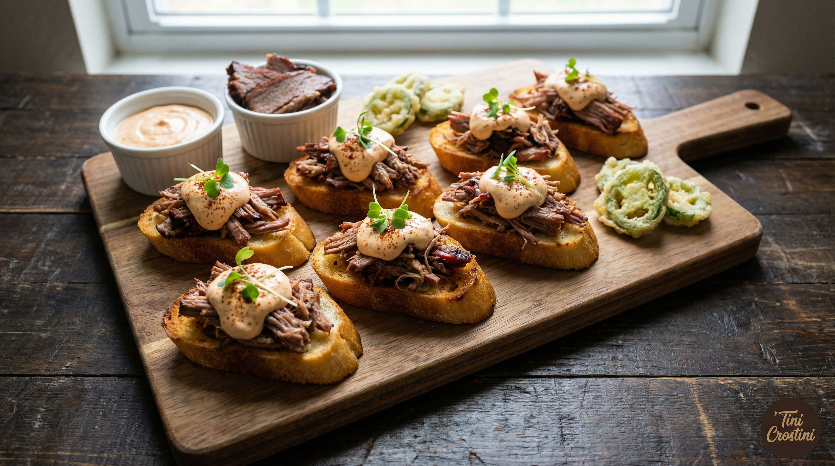 Smoked Brisket and Chipotle-Lime Crema Crostini
