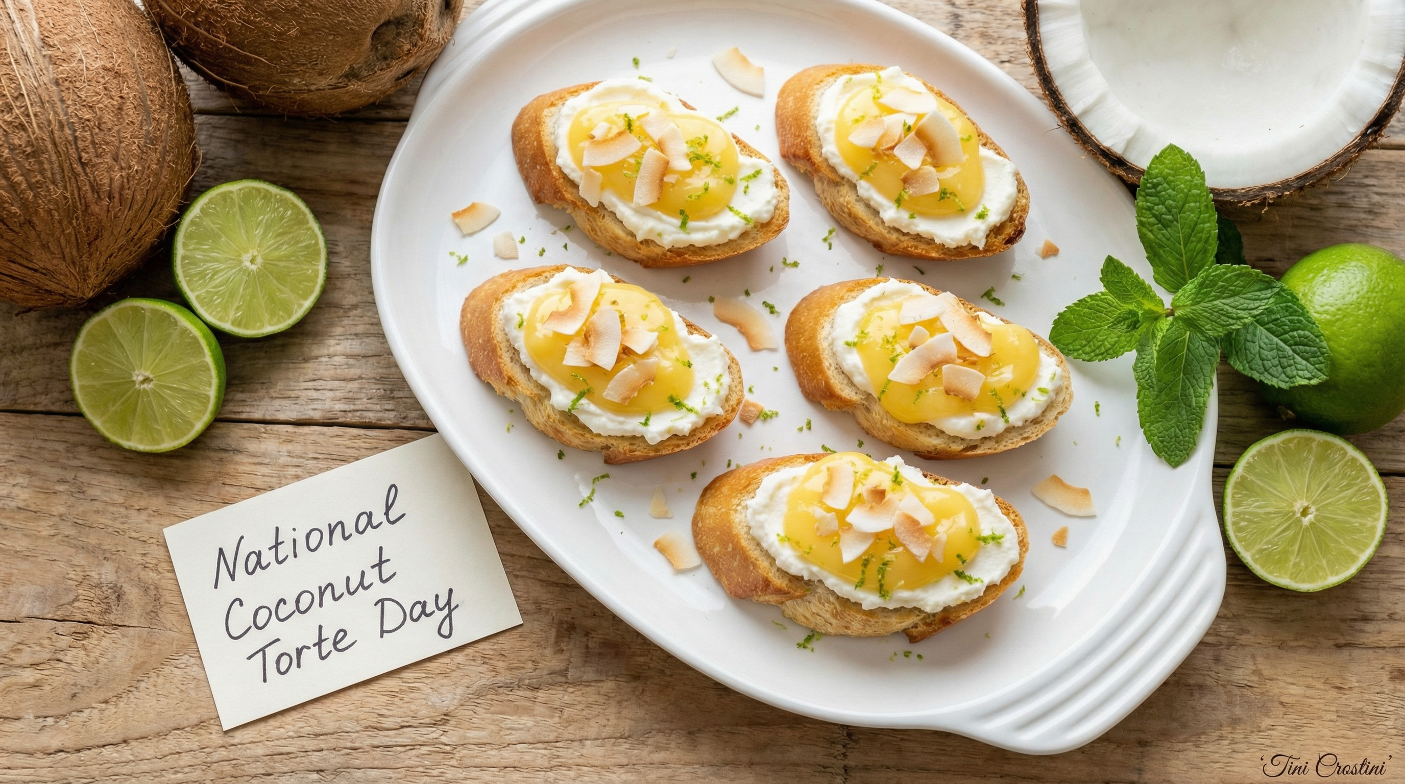 Coconut Torte and Lime Crostini