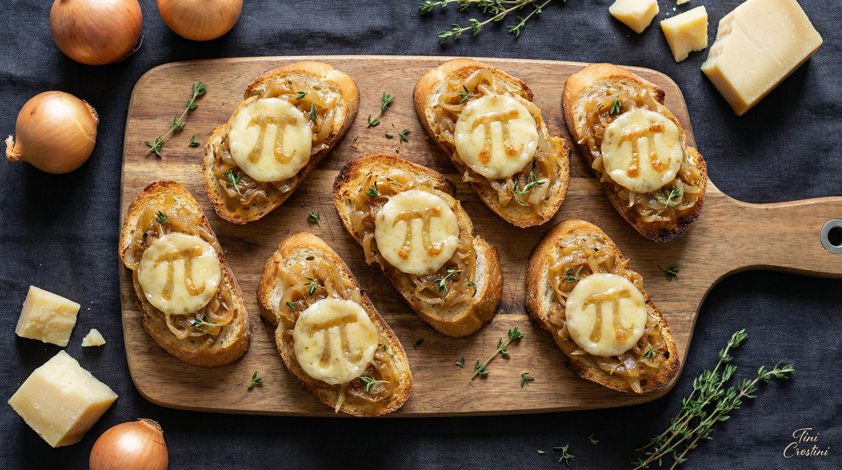 Pi Crostini: Caramelized Onion & Gruyère Circles