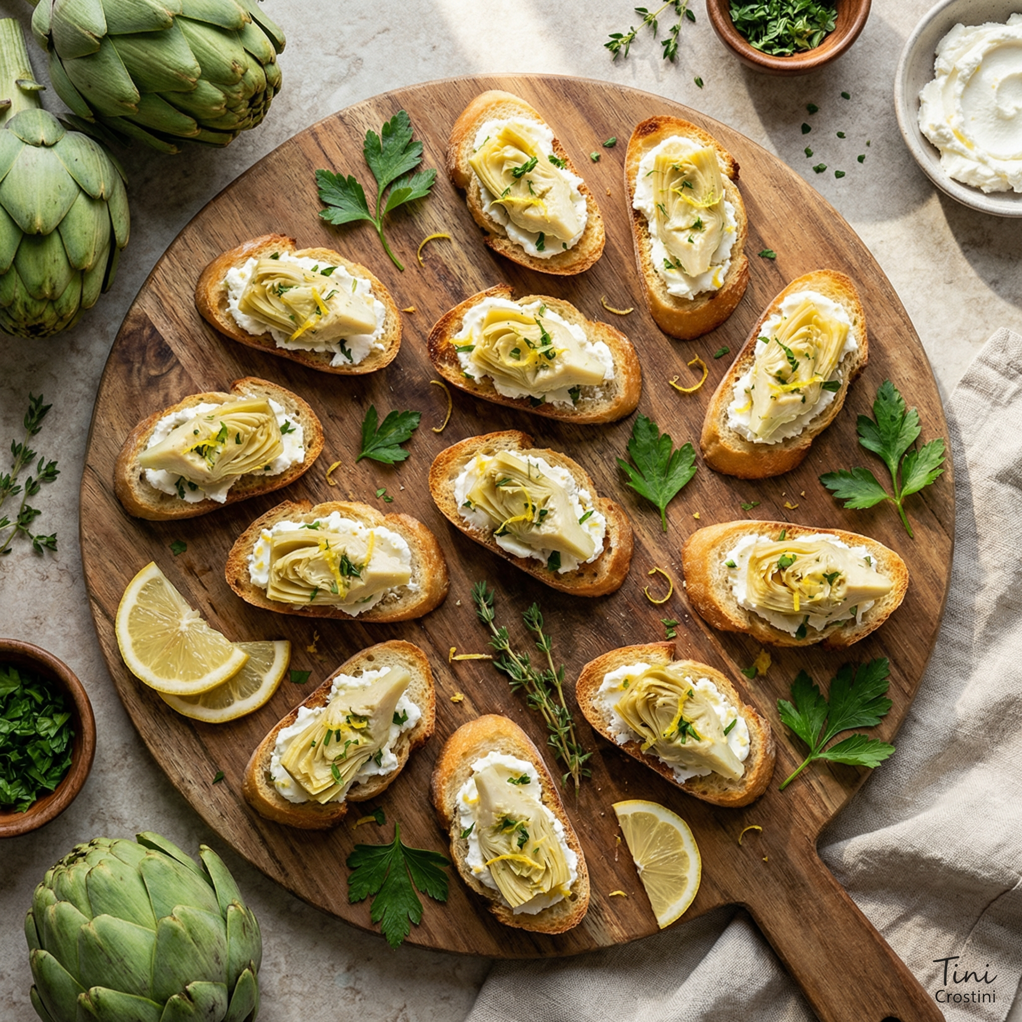 Artichoke Heart & Lemon Goat Cheese Crostini