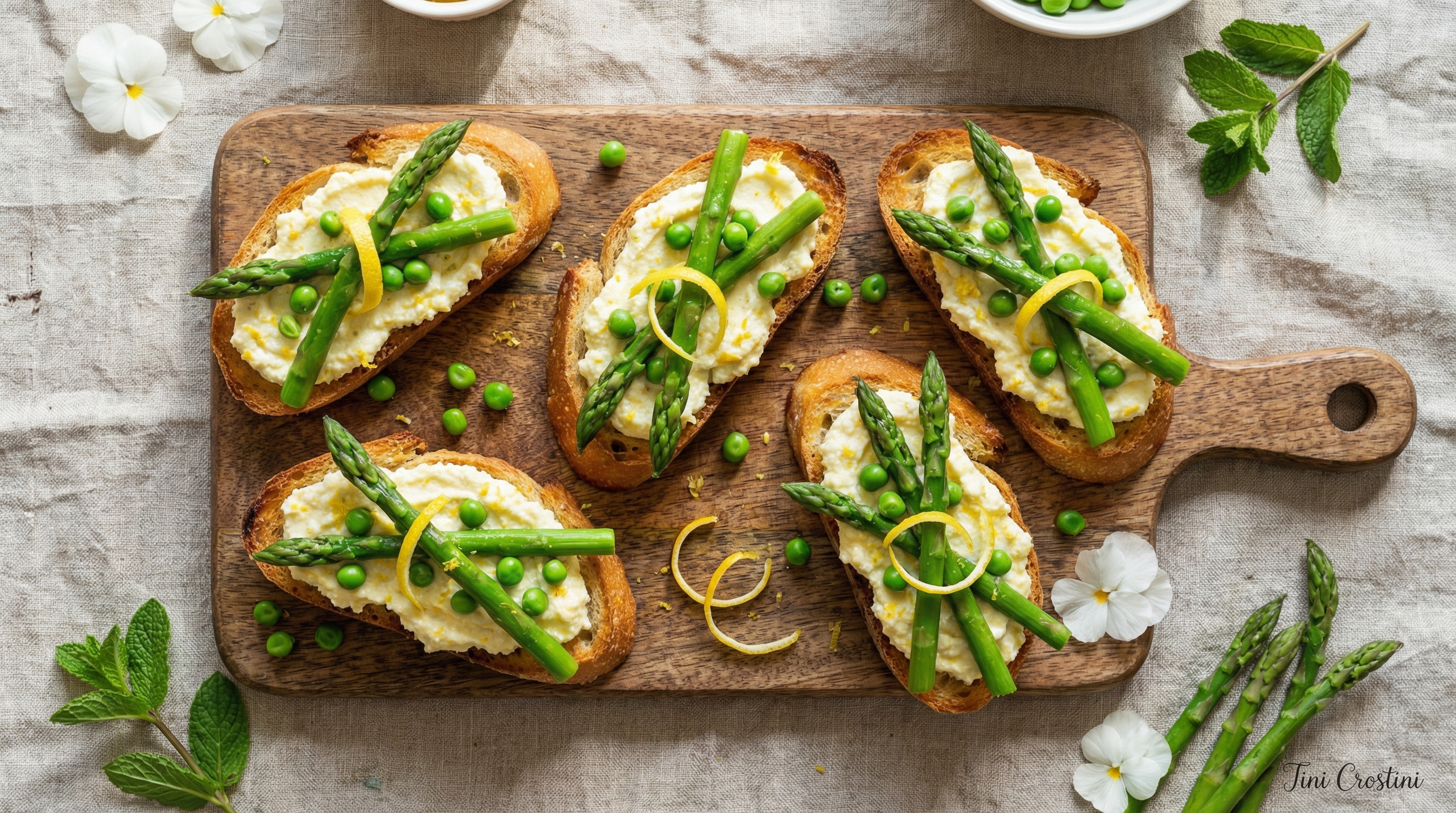 Spring Equinox Asparagus and Lemon Ricotta Crostini