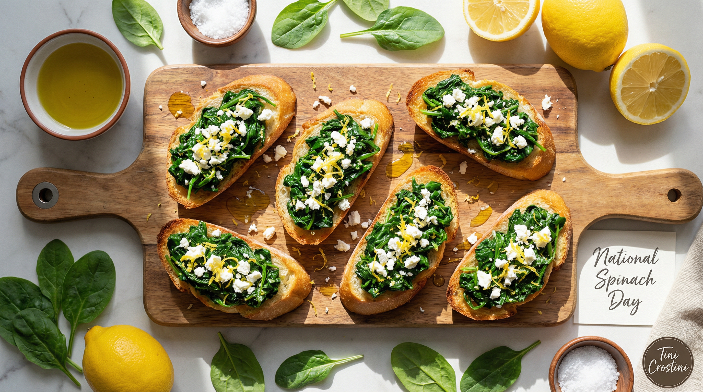 Lemon-Kissed Spinach and Feta Crostini