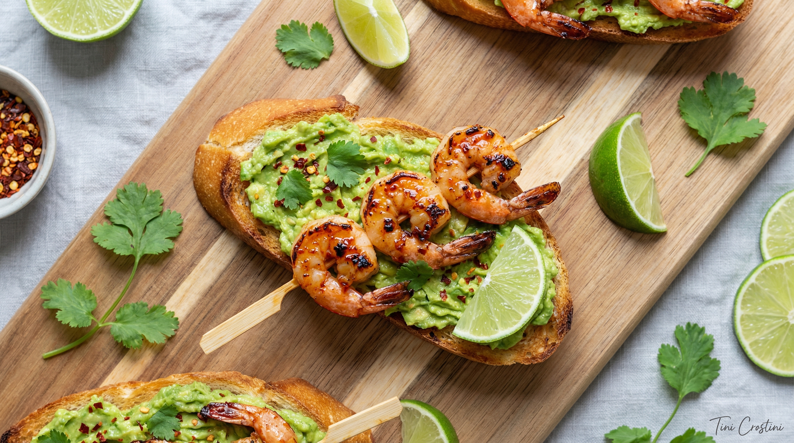 Chili-Lime Shrimp Skewer Crostini