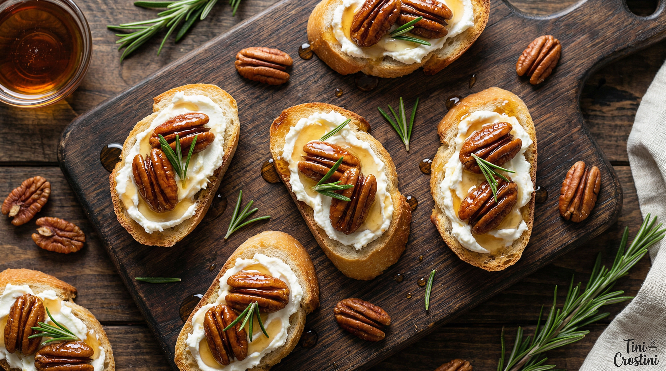 Maple-Glazed Pecan and Rosemary Crostini