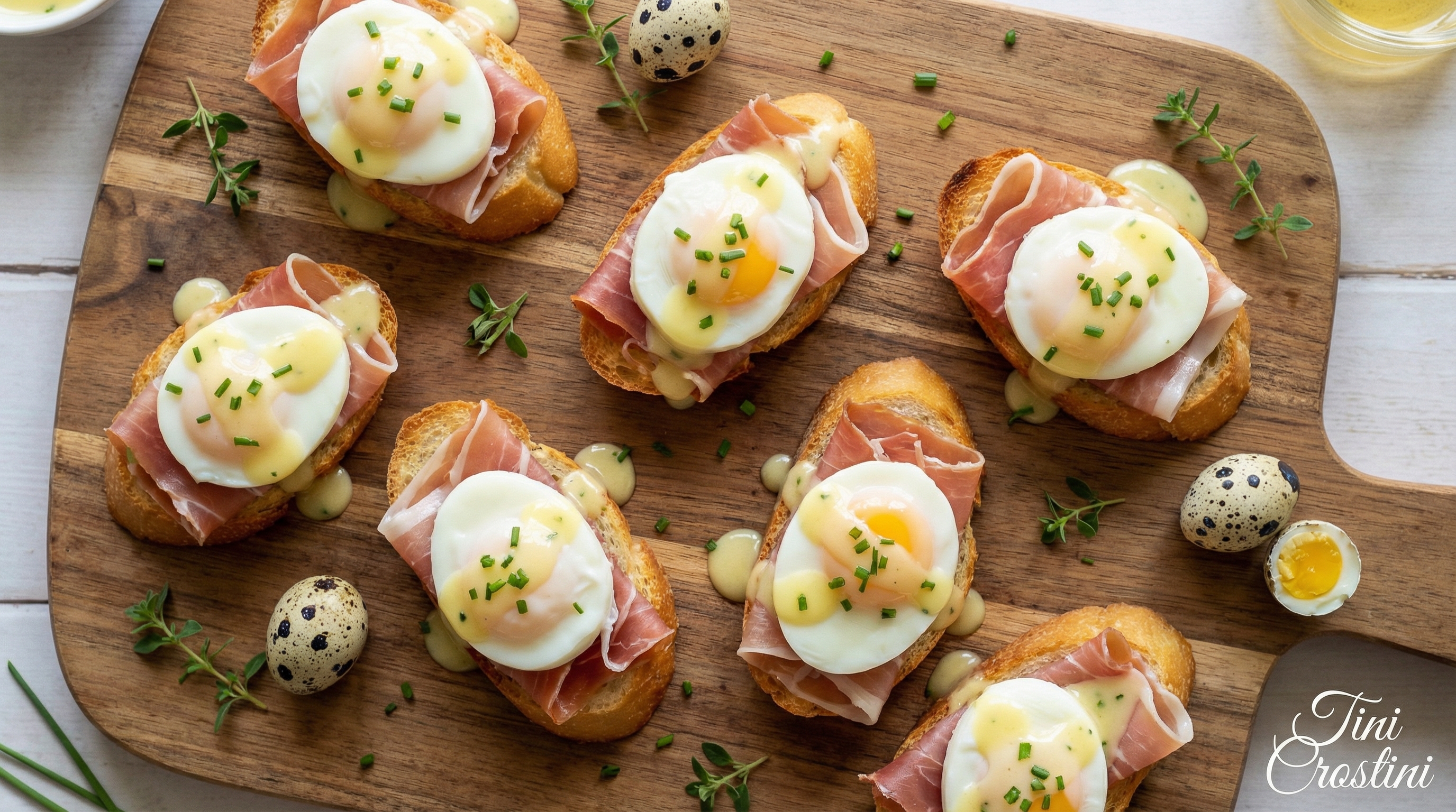 Sunrise Quail Egg Benedict Crostini
